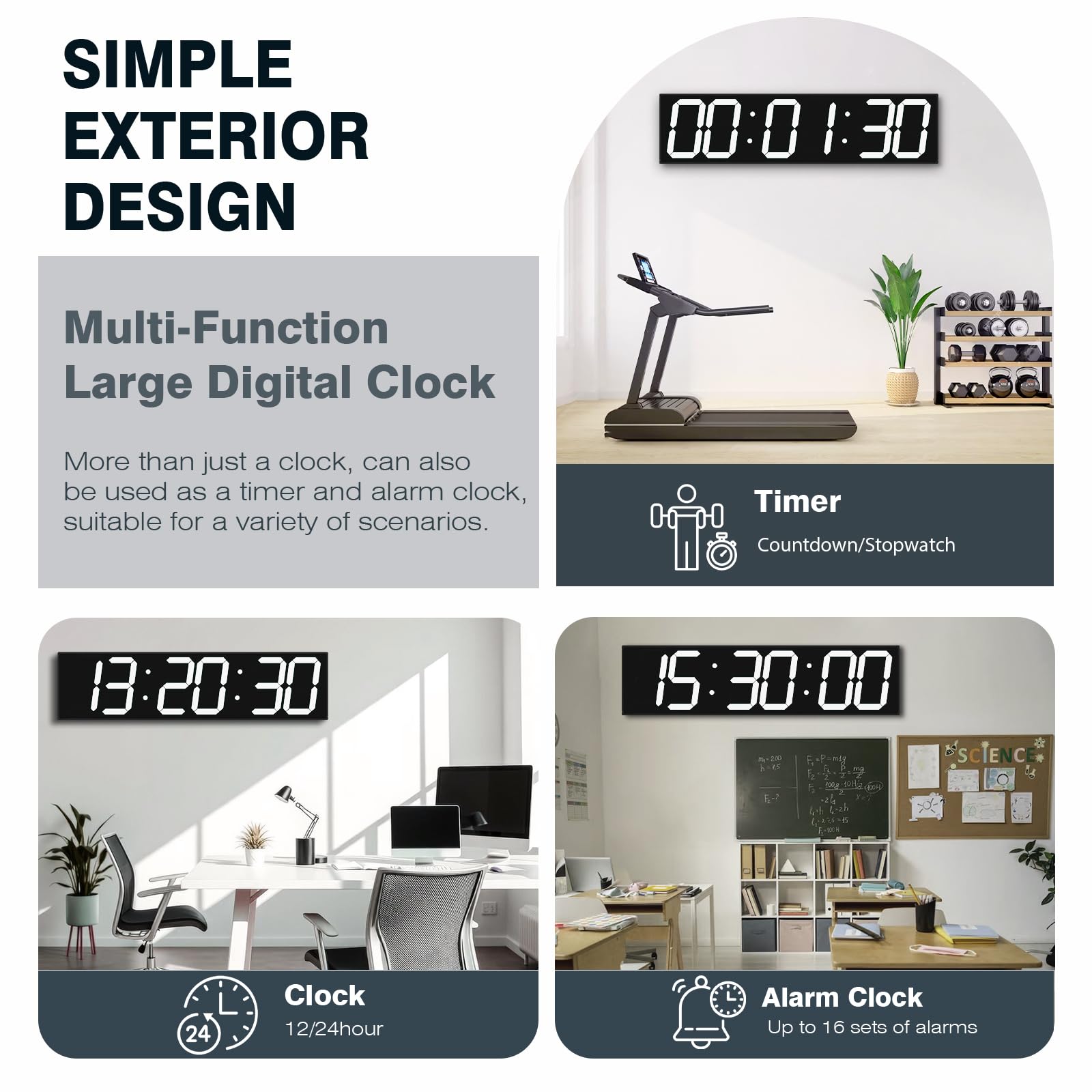 CHKOSDA Orologio da parete digitale con ampio display, LED da 71,4 cm, 6 cifre, grande orologio con luminosità regolabile, timer digitale multifunzione con conto alla rovescia e cronometro (bianco)