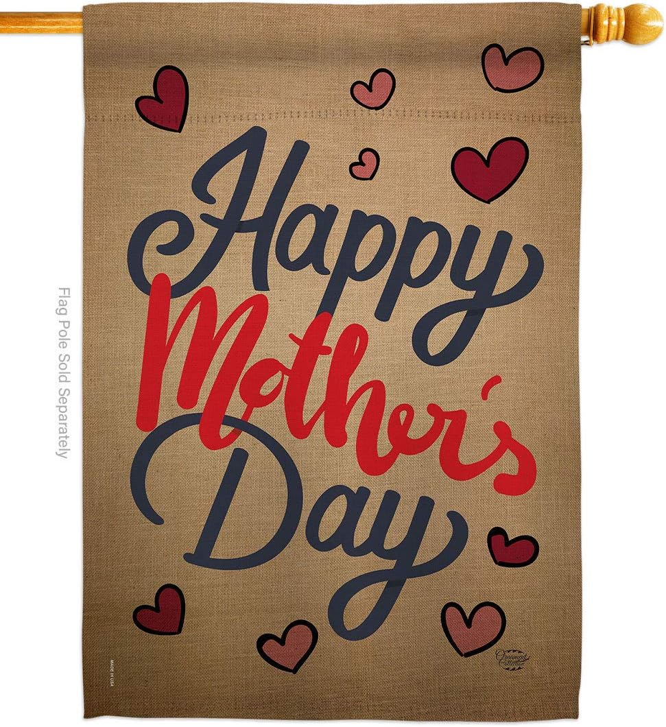 Mother's Day Happy House Flag Family Mom Mama Grandma Love Flowers Parent Sibling Relatives Grandparent Small Decorative Gift Yard Banner Double-Sided Made in USA 28 X 40