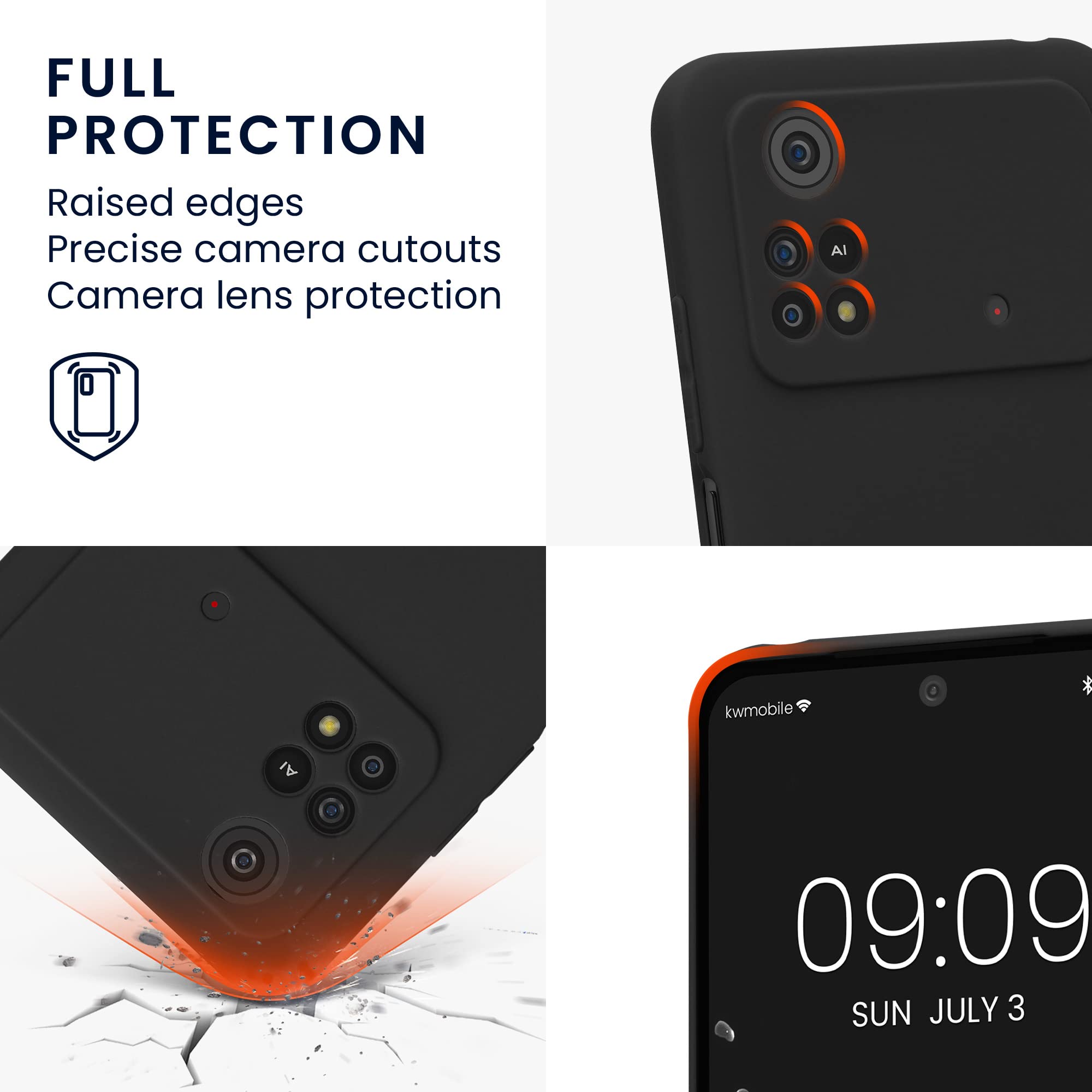 Cover Kwmobile In Silicone TPU Per Xiaomi Poco M4 Pro – Custodia Posteriore Sottile, Antiscivolo E Antiurto, Colore Nero Opaco