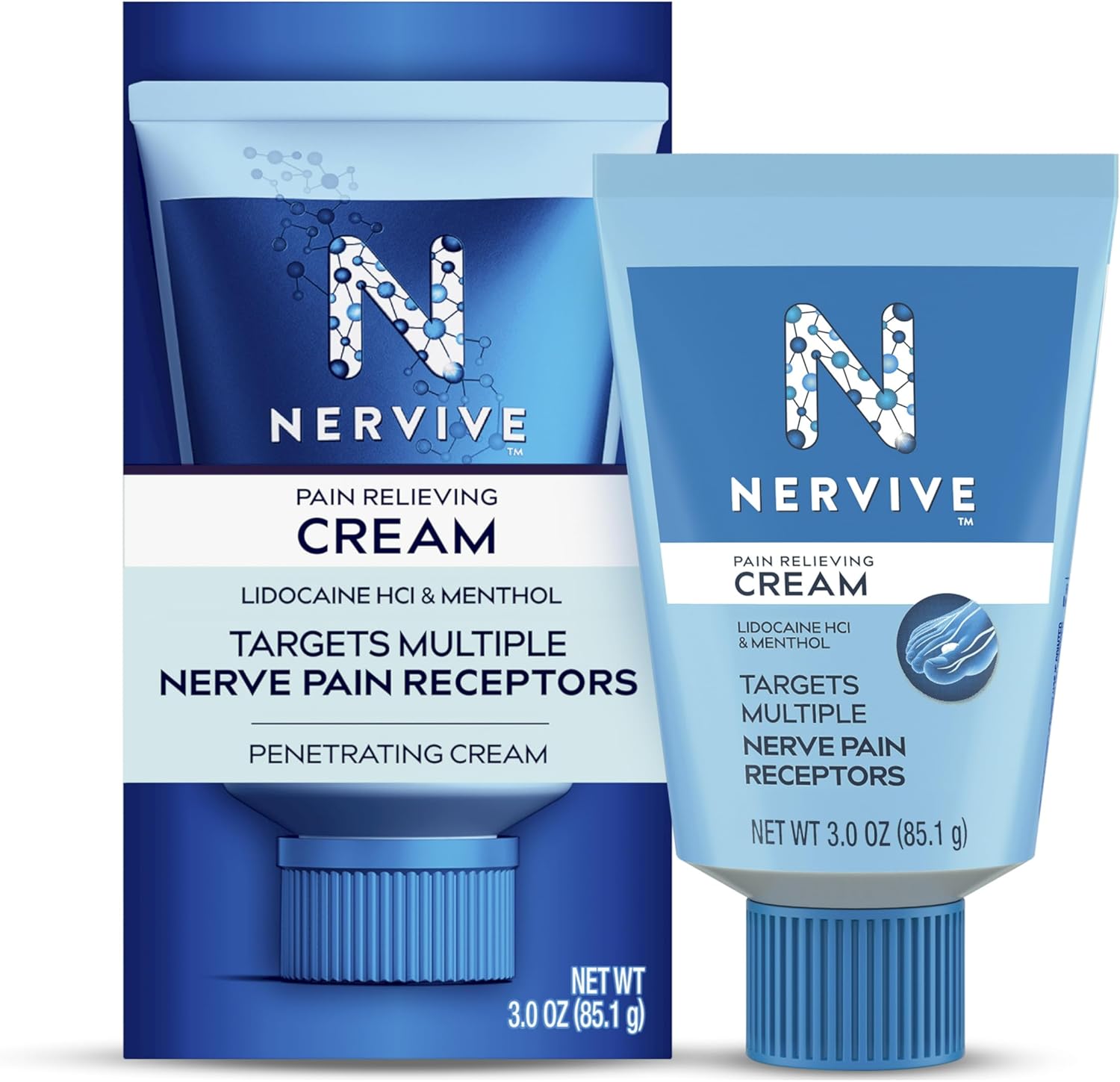 Nervive Pain Relieving Cream, Max Strength Non-Greasy Topical Pain Reliever with Lidocaine and Menthol for Toes, Feet, Fingers, Hands, Legs & Arms, 3.0oz Nervive Pain Relieving Cream, Max Strength Non-Greasy Topical Pain Reliever with Lidocaine and Menthol for Toes, Feet, Fingers, Hands, Legs & Arms, 3.0oz
