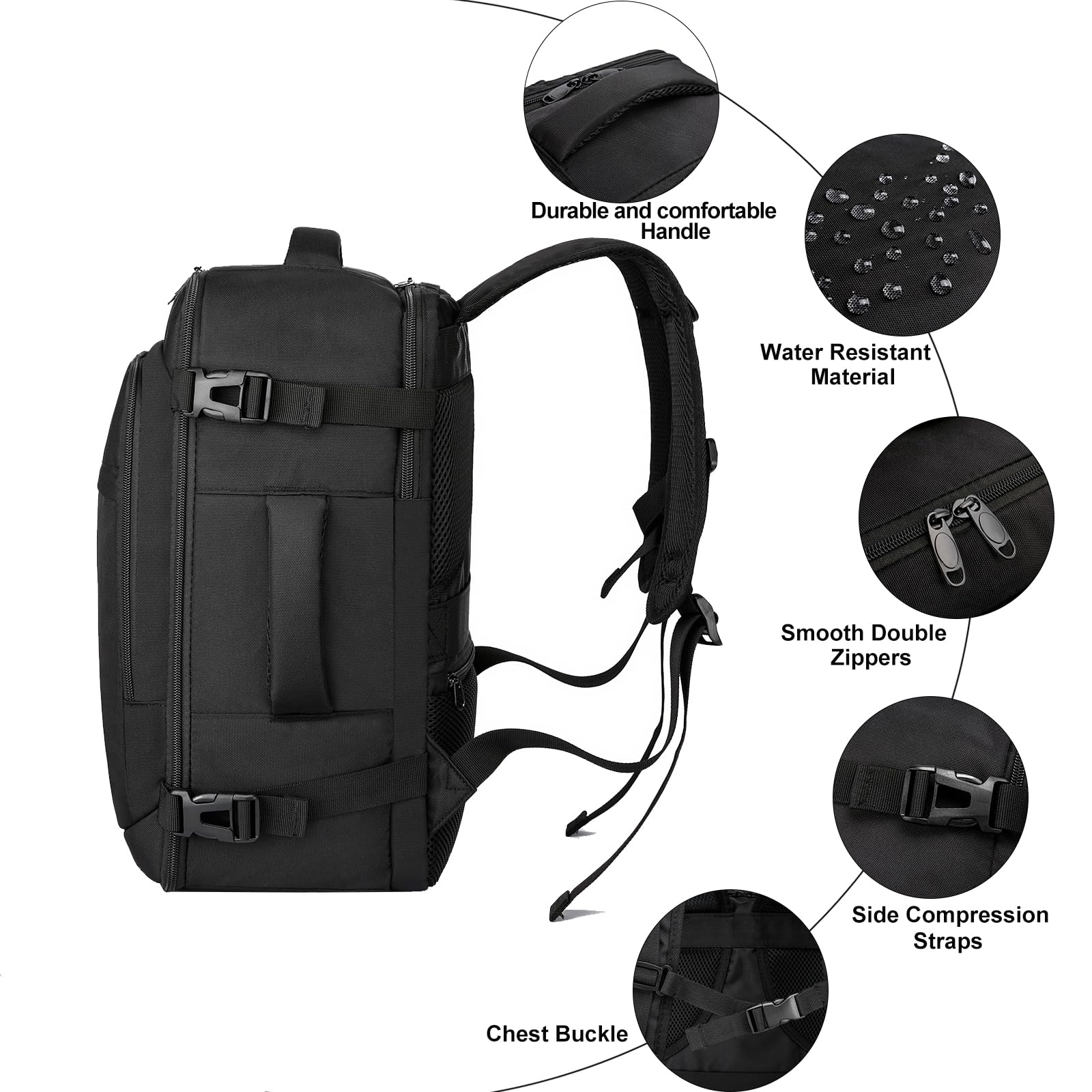 ENZOSUM Mochila Viaje Cabina Avion 40x20x25 para Ryanair Equipaje de Mano 40x20x25 Ryanair Mochila Cabina para Ryanair, Bolsa de Viaje Ryanair Mochilas Hombre Mujer para Ordenador Portátil 20L Negro — view 5