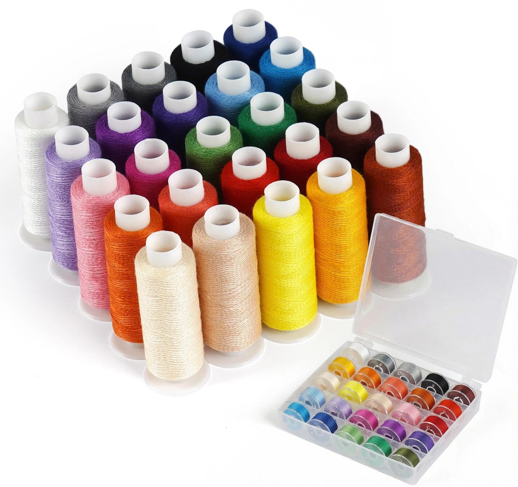 Agoer 50pcs Sewing Thread Bobbins Kit, 25 Colors 450 Yards Threads Prewound Bobbins for Sewing Machine, Thread for Hand Stitching & Quilting, Polyester Threads for Brother Singer Janome Machine