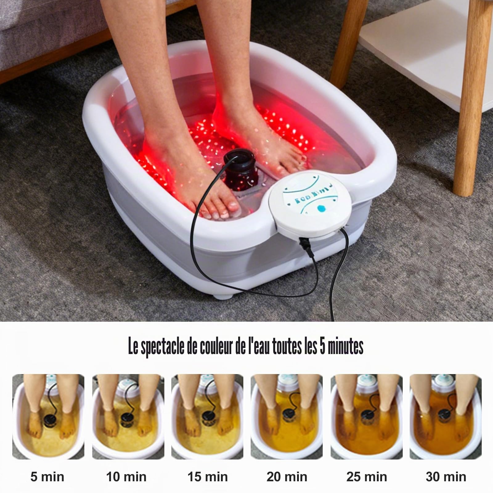 Bain de Pieds Ionique – Spa Pied Portable pour Detox, Bassine Portable à Fonction Automatique, Compact et Facile à Utiliser