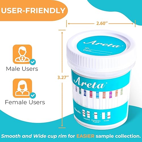 Vista 7 de Areta Taza de prueba de múltiples drogas: (5 unidades) en casa kit de prueba de drogas, prueba de 14 medicamentos AMP, BAR, BUP, BZO, COC, MDMA