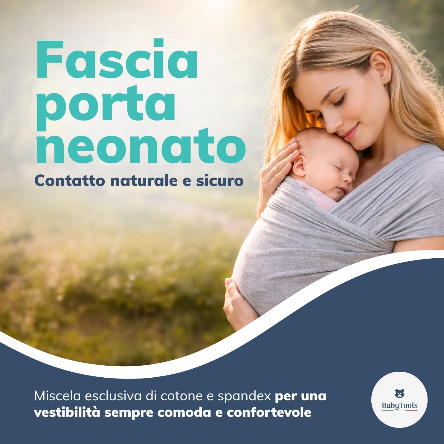Fascia Neonato Cotone Organico Traspirante con 2 Bavaglini Inclusi Fascia Porta Bambino Fino a 15 kg Elastica Ergonomica 100% Made in Italy Leggero e Morbido Regalo Neonato