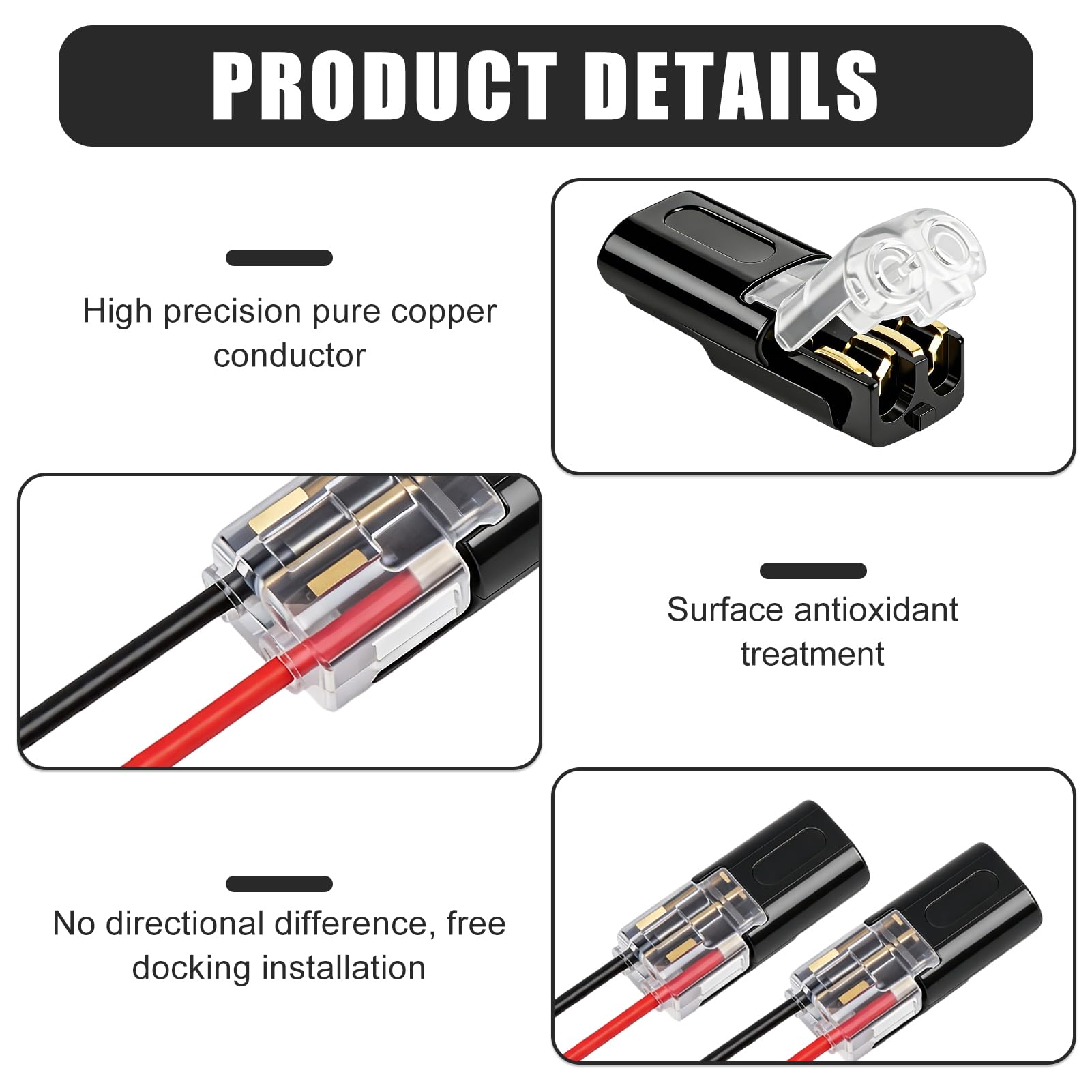 Ruvan Lot de 30 Connecteur Electrique Etanche, Connecteur Étanche À 2 Broche 12v, Raccord Electrique Etanche 2 Fils, Connecteur Electrique Rapide pour Voiture, pour Câble 18-22 AWG - 4