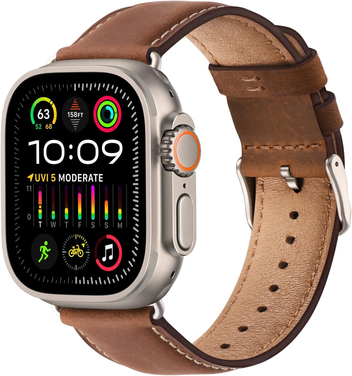 SUNFWR Leather Bands Compatible with Apple Watch Band 49mm 45mm 44mm 42mm for Men Women, Genuine Leather Replacement Strap for iWatch Ultra 2, Ultra, SE2, SE, Series 9 8 7 6 5 4 3 2 1 (Red