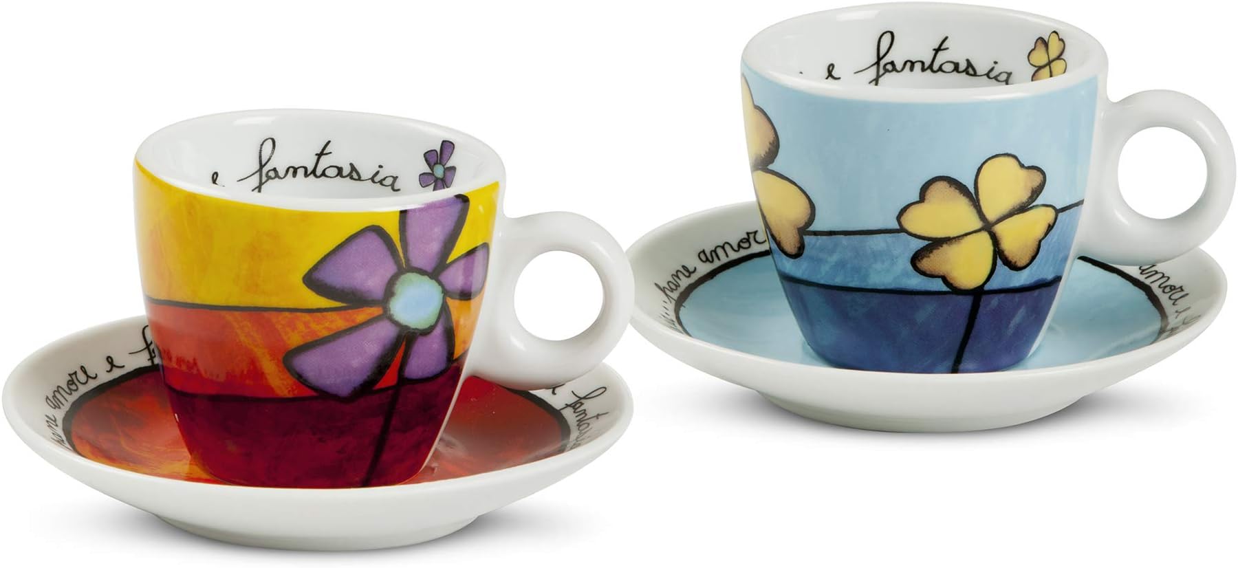 Egan PAF02/1S Coffee Cups Set, Porcelain, Red/Sky Blue, 4 Units