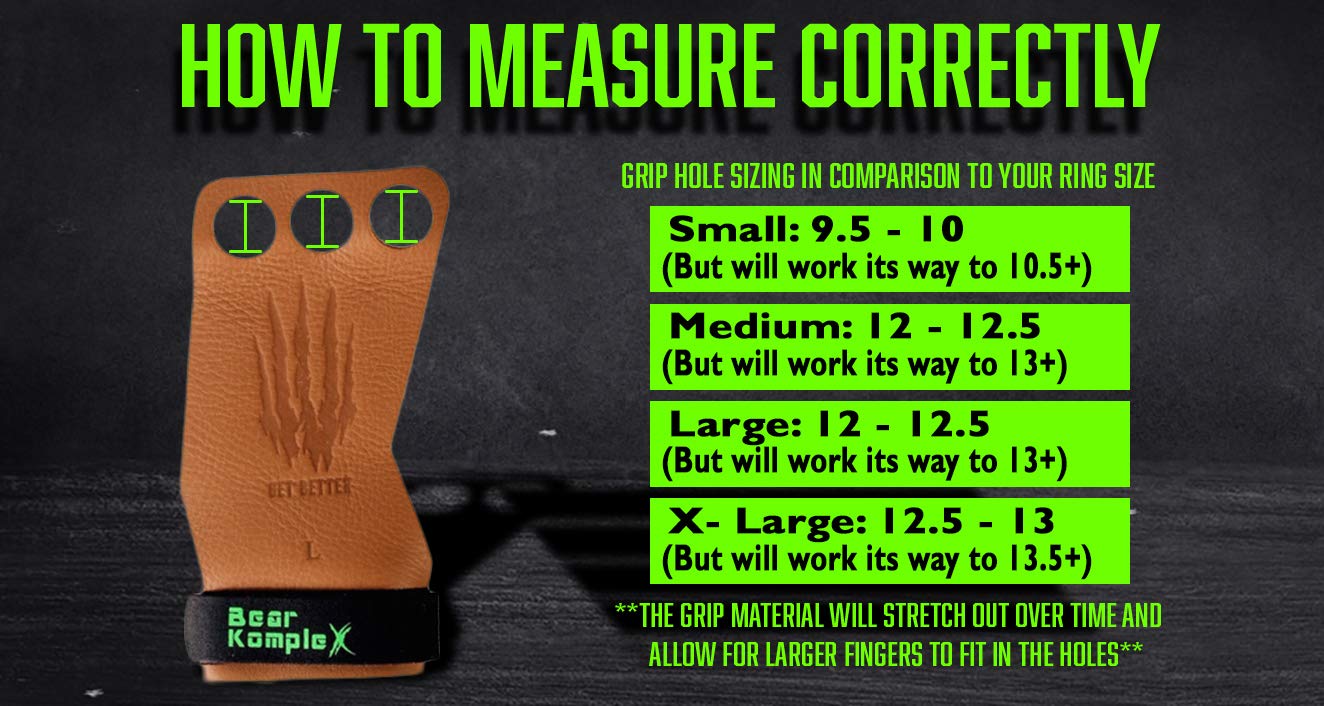 Bear KompleX 3 Hole Leather Hand Grips for Home Workouts Like Pullups, Weightlifting, WODs with