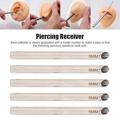 Miniatura 4 de 5 agujas de perforación, tubos de recepción, desechables para oreja, nariz, ombligo, pezón, labio, joyería corporal, receptor de perforación (0.236