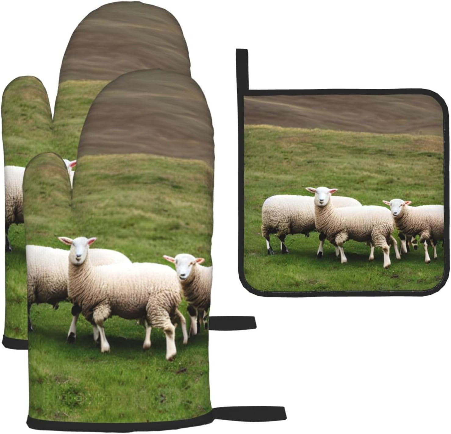 Lambs and Sheep Print Heat Resistant Microwave Gloves, Used for Baking, Cooking, and Fashion Kitchen Essentials