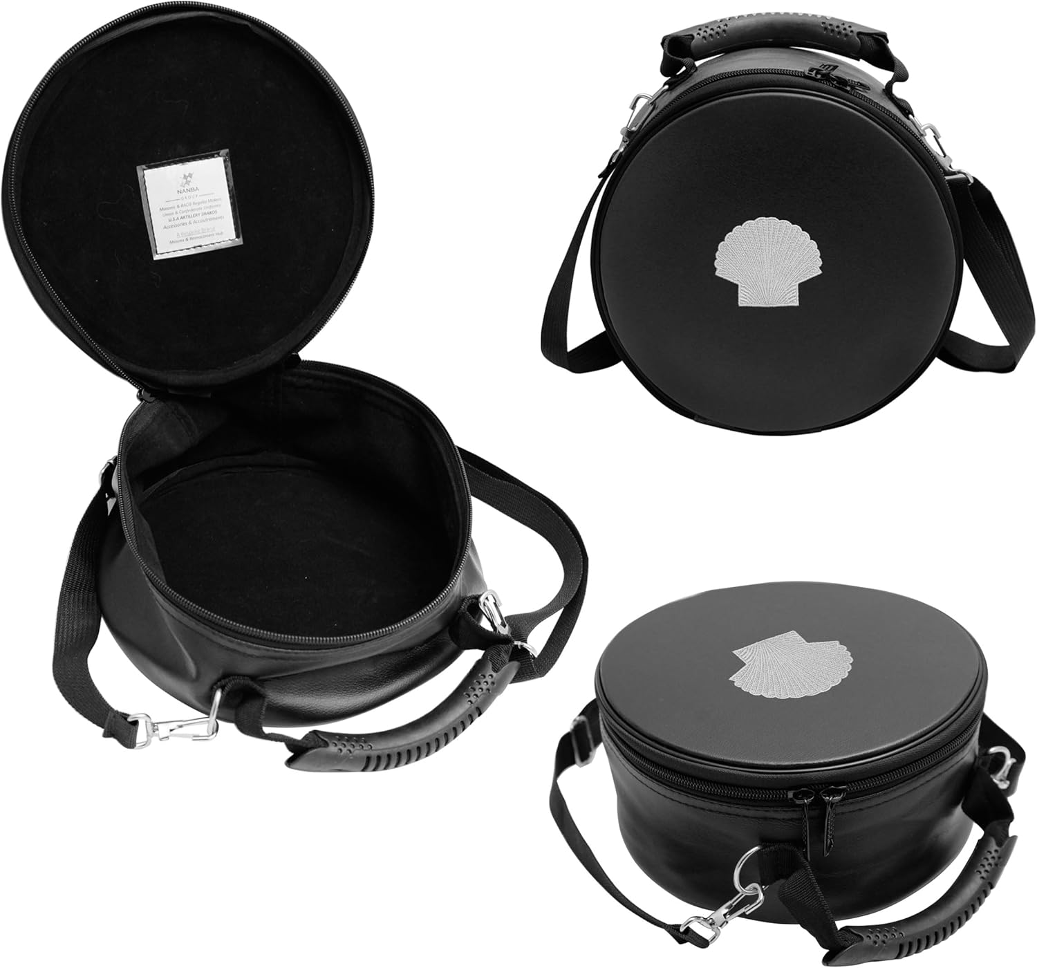Masonic Crown Cap Case – Imitation Leather Hat Box with Adjustable Shoulder Strap & Foldable Design (Black, Silver Shell)