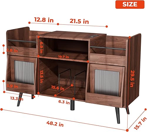Miniatura 6 de Soporte XL para tocadiscos, estante giratorio con toma de corriente y luz LED, gabinete de almacenamiento de discos de vinilo de hasta 500 álbumes,