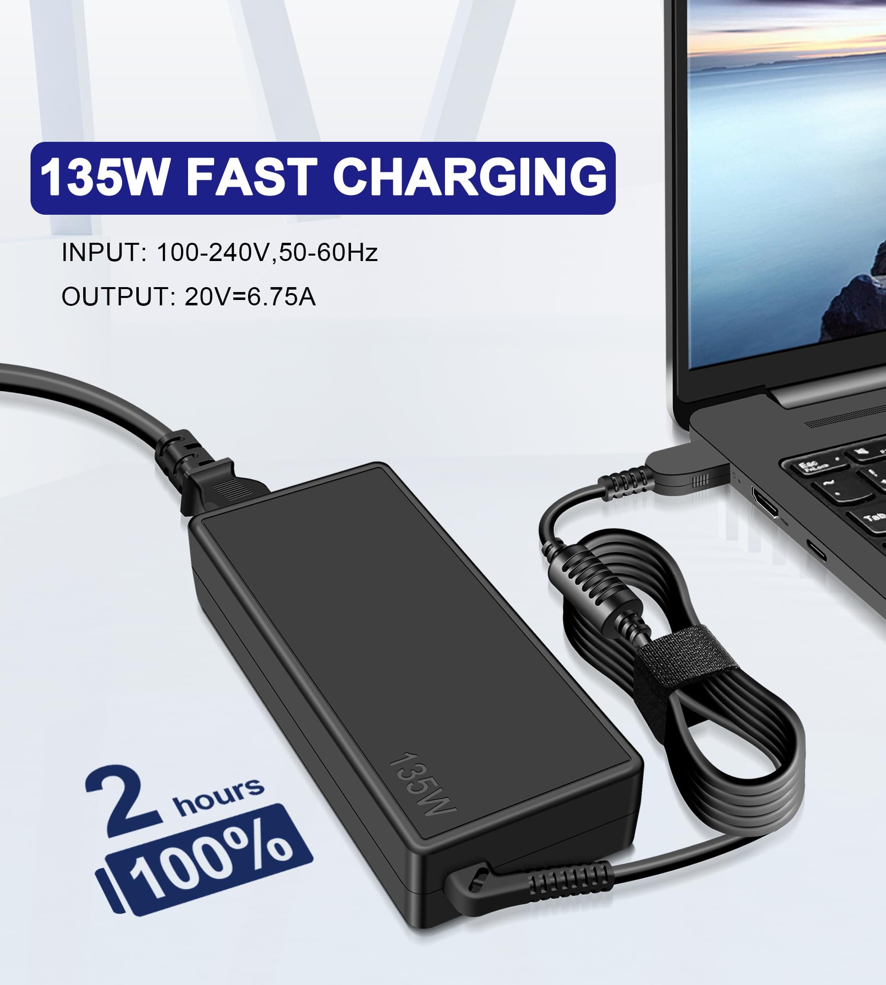 Caricatore da 135W compatibile con Lenovo Universal Thunderbolt 3 4 Essential Smart Dock Gen 1 2, Ultra/Pro Docking Station Gen 1, Dock USB-C ibrido con docking station USB-A Alimentatore ADL135NDC3A