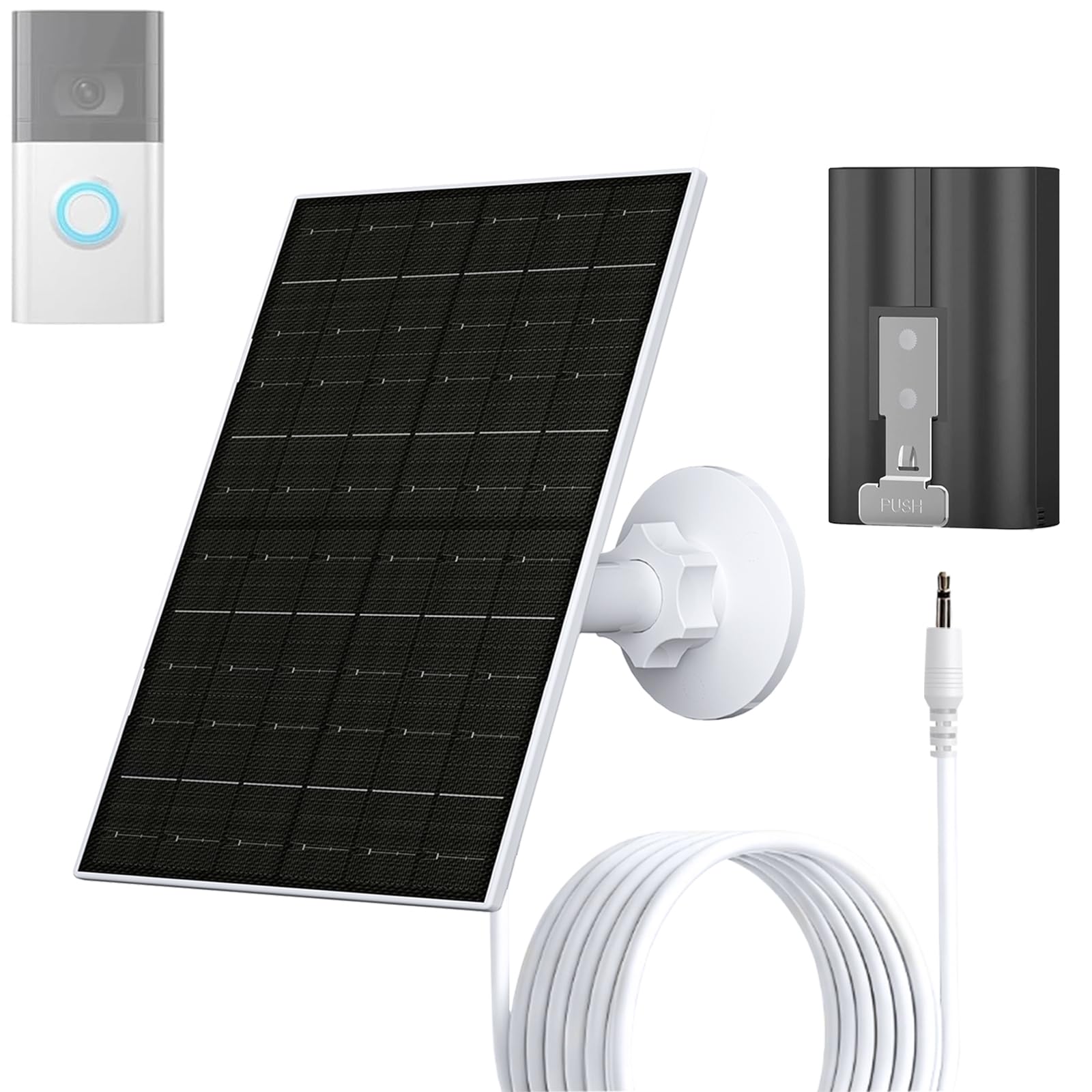 FUTURENZEN 7W Solar Panel Kit for Ring Video Doorbell 2/3/3 Plus/4, 16.4ft Cable, IP65 Waterproof, 360° Adjustable Mount-image-40