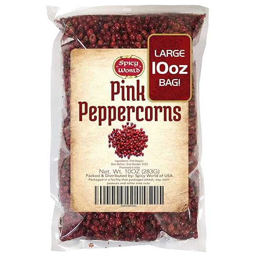 Spicy World Pink Peppercorns 10 oz - Exquisite Flavor, Premium Whole Pepper | Steam Sterilized | Non-GMO | Perfect for Gourmet Dishes and Seasoning