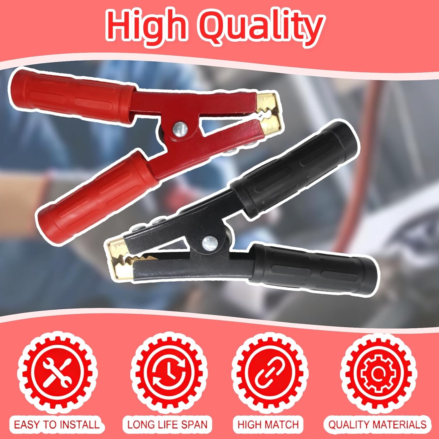 2 to 6 AWG Battery Jumper Clamps, Heavy-Duty Automotive Battery Clamps Made of Pure Copper, 1000A Jumper Cable Crocodile Clips, Suitable for Cars, Motor Vehicles, and Boats