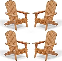 VINGLI Folding Adirondack Chairs Set of 4 Outdoor Wood Fire Pit Chairs - Foldable Sturdy Patio Porch Yard Pool Seating