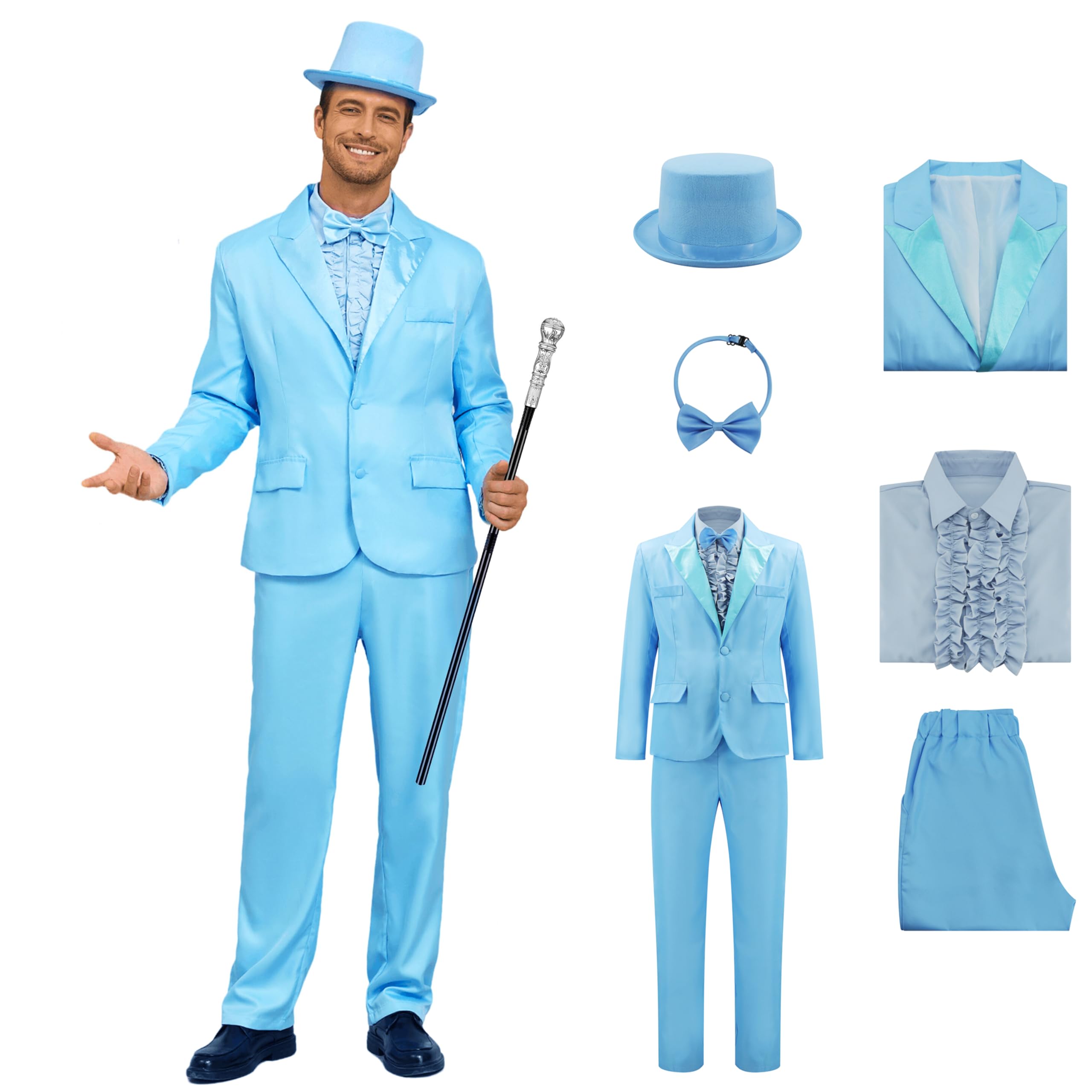 Harry and Lloyd Costume Adults Dumb Blue Dumber Orange Tuxedo Top Hat with Bow Tie 90s Halloween Costumes for Men