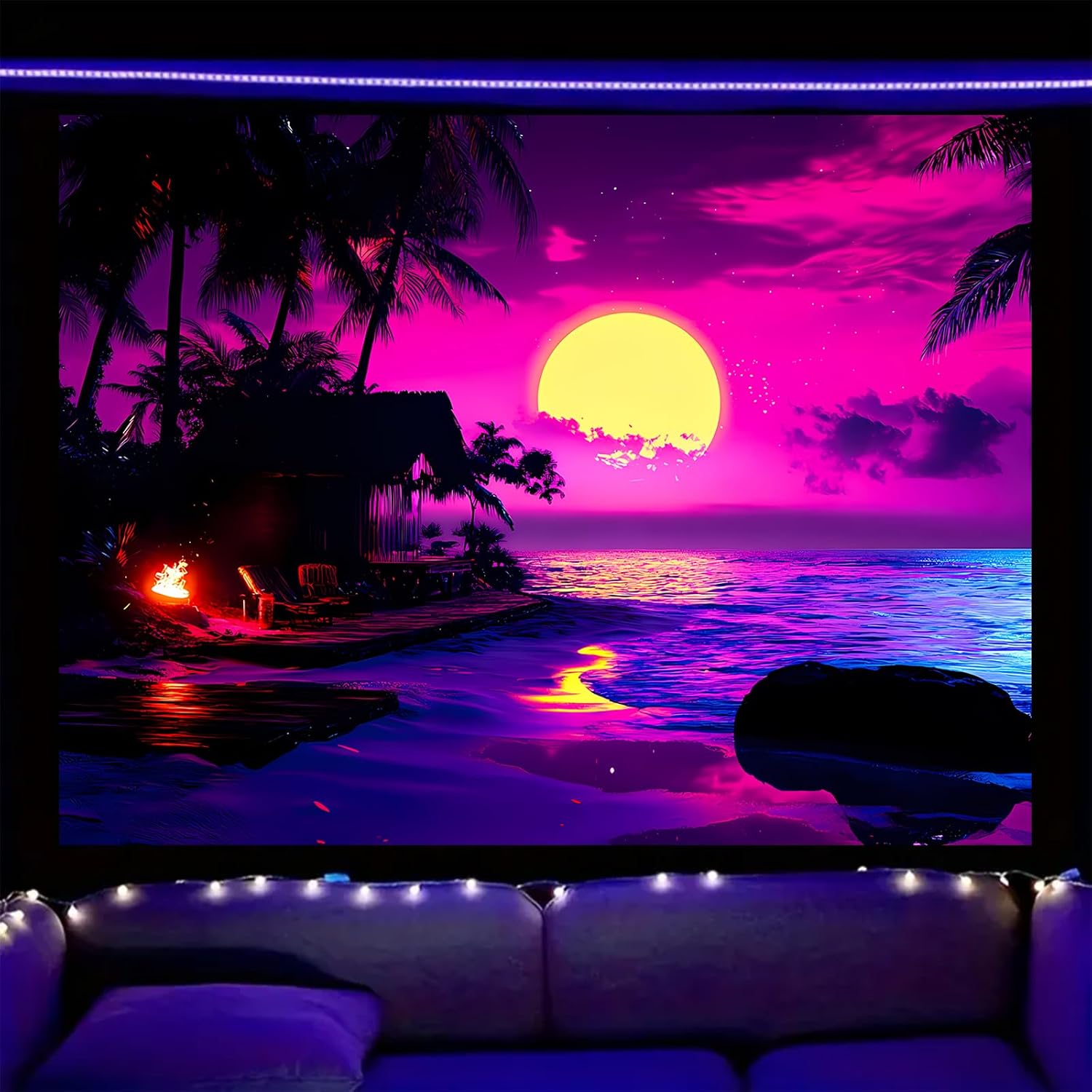 Nuxovilar Beachfire Sunset Wall Tapestry Polyester 90.55"x70.86" In