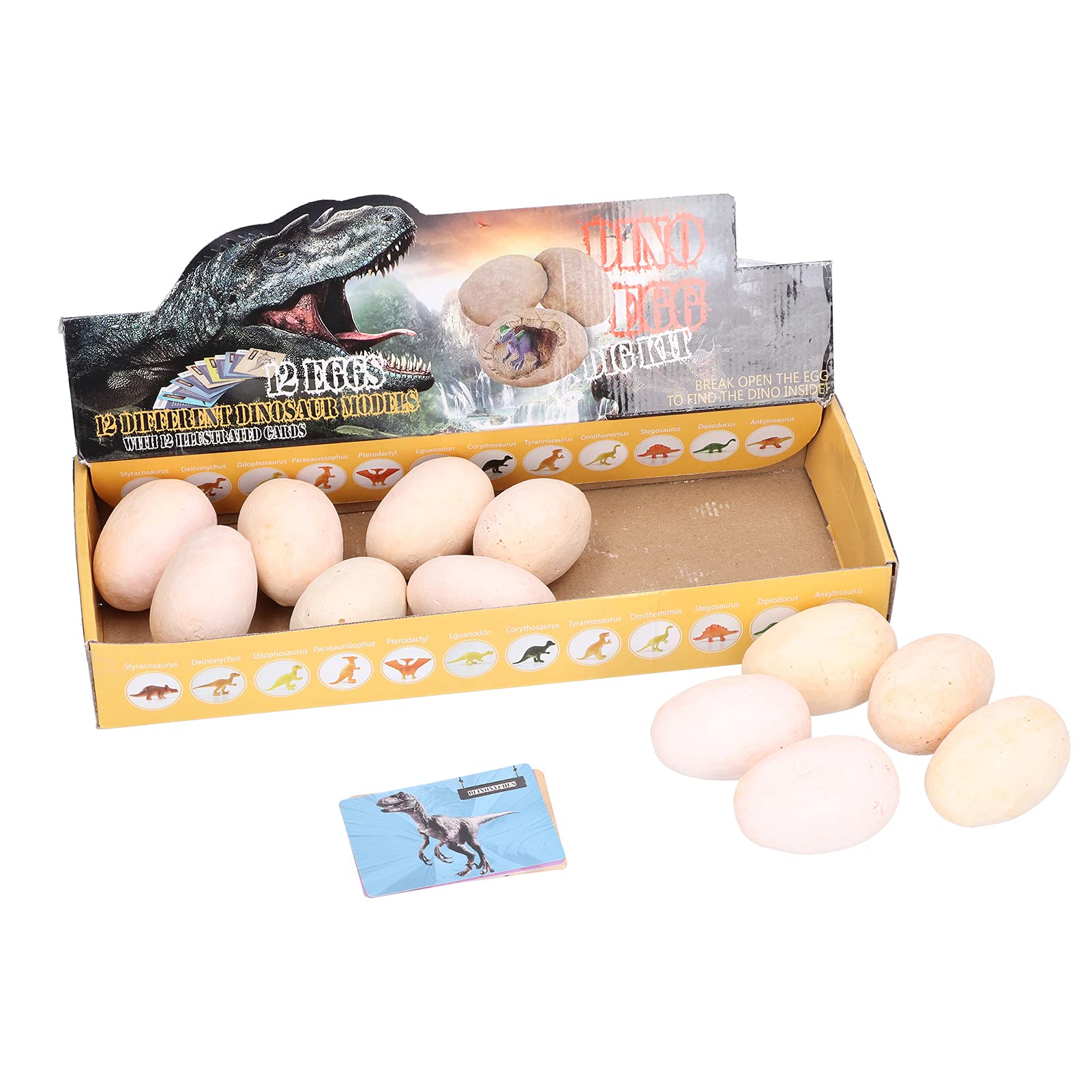 Dinosaurier-Ei-Grabsatz, Simulationsarchäologie-Spielzeug für Kinder, 12-teiliges Dinosaurier-Ausgrabungsset mit Meißeln, Pinseln und Lernkarten, pädagogisches STEM-Geschenk für