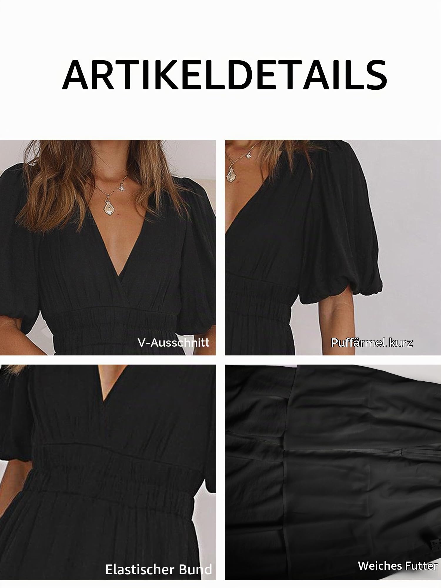 MessBebe Damen Sommer V-Ausschnitt Puff Sleeve Casual Kleider Solid Midi Kleid Rüschen Strandkleid