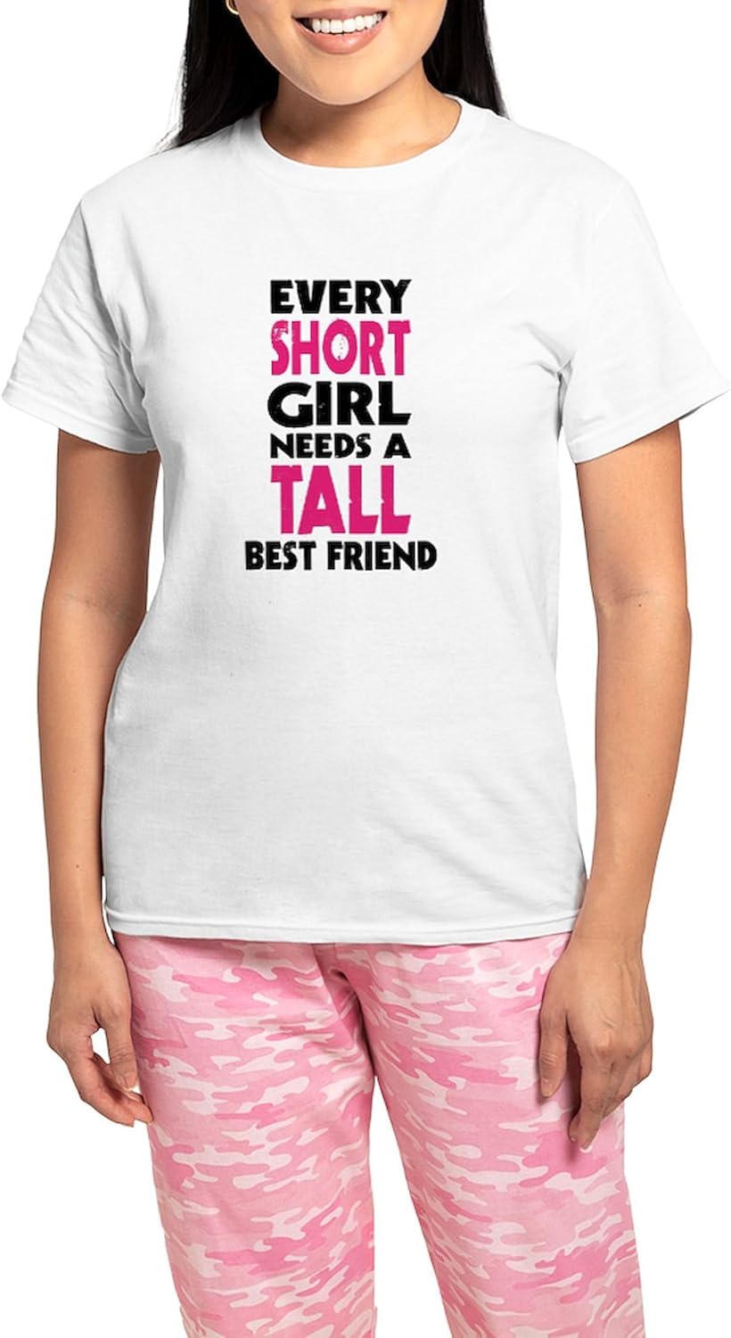 CafePress (Short Girl Tall Girl BFF Pajamas Women's Novelty Cotton Pajama Set, Comfortable PJ Sleepwear