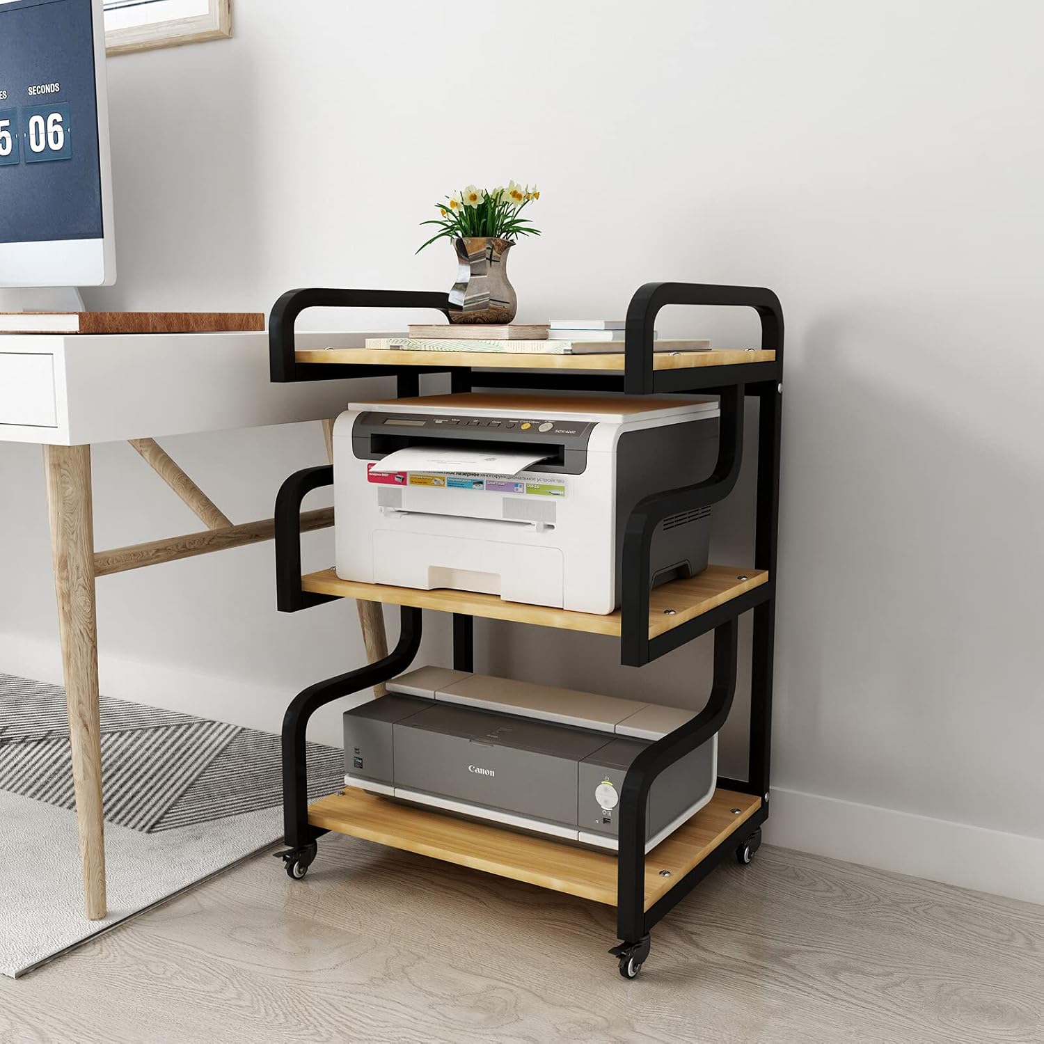 PUNCIA 3Tier Home Office Laser Printer Stands with Storage on Wheels