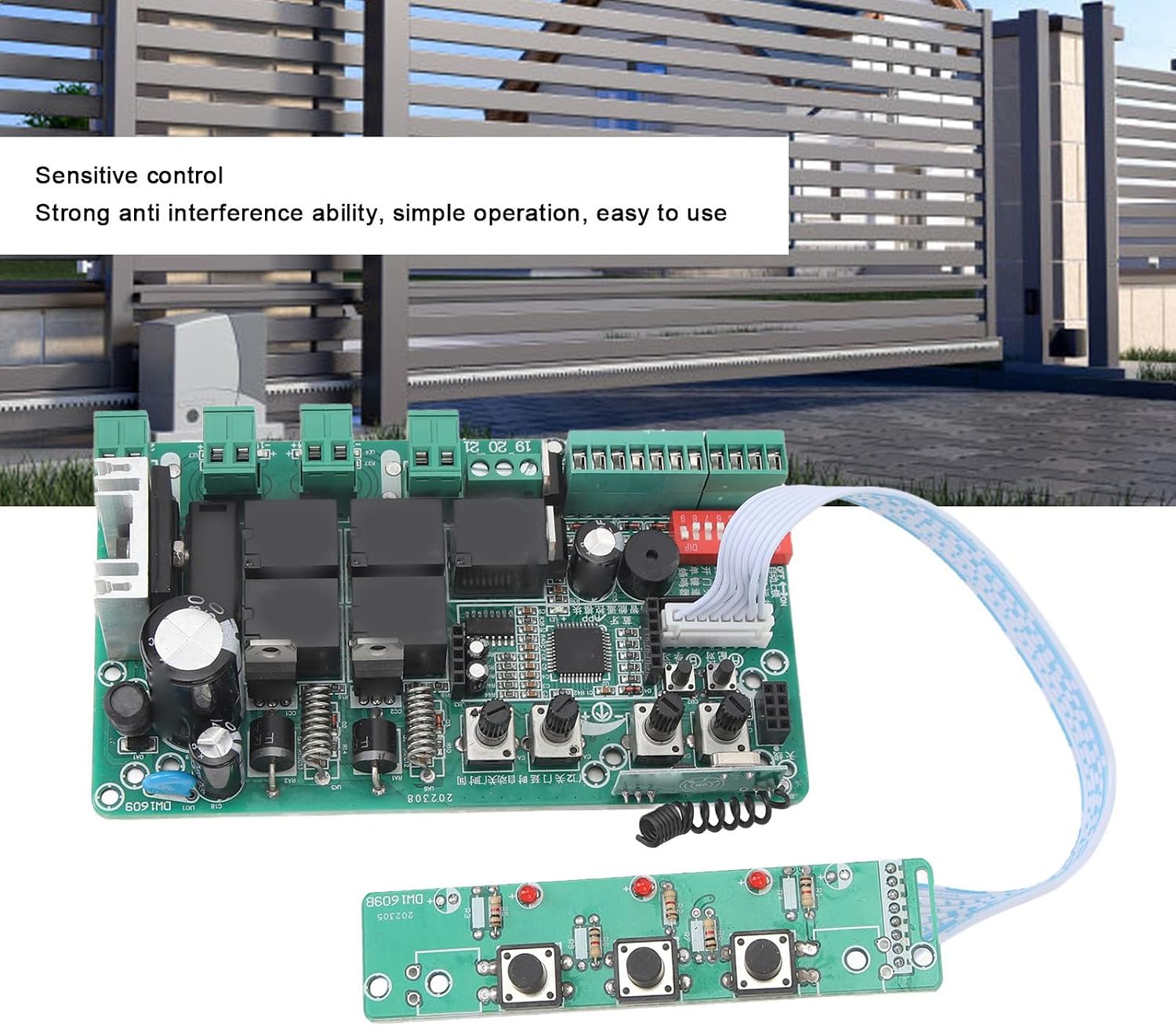 Cryfokt DC 24V Sliding Gate Opener Circuit Board, Universal 5.6x3.2in Main Control Board with Delay Time 0 to 60s and Speed Adjustment Knob, for Sliding Gate Motor and Accessories (110V)
