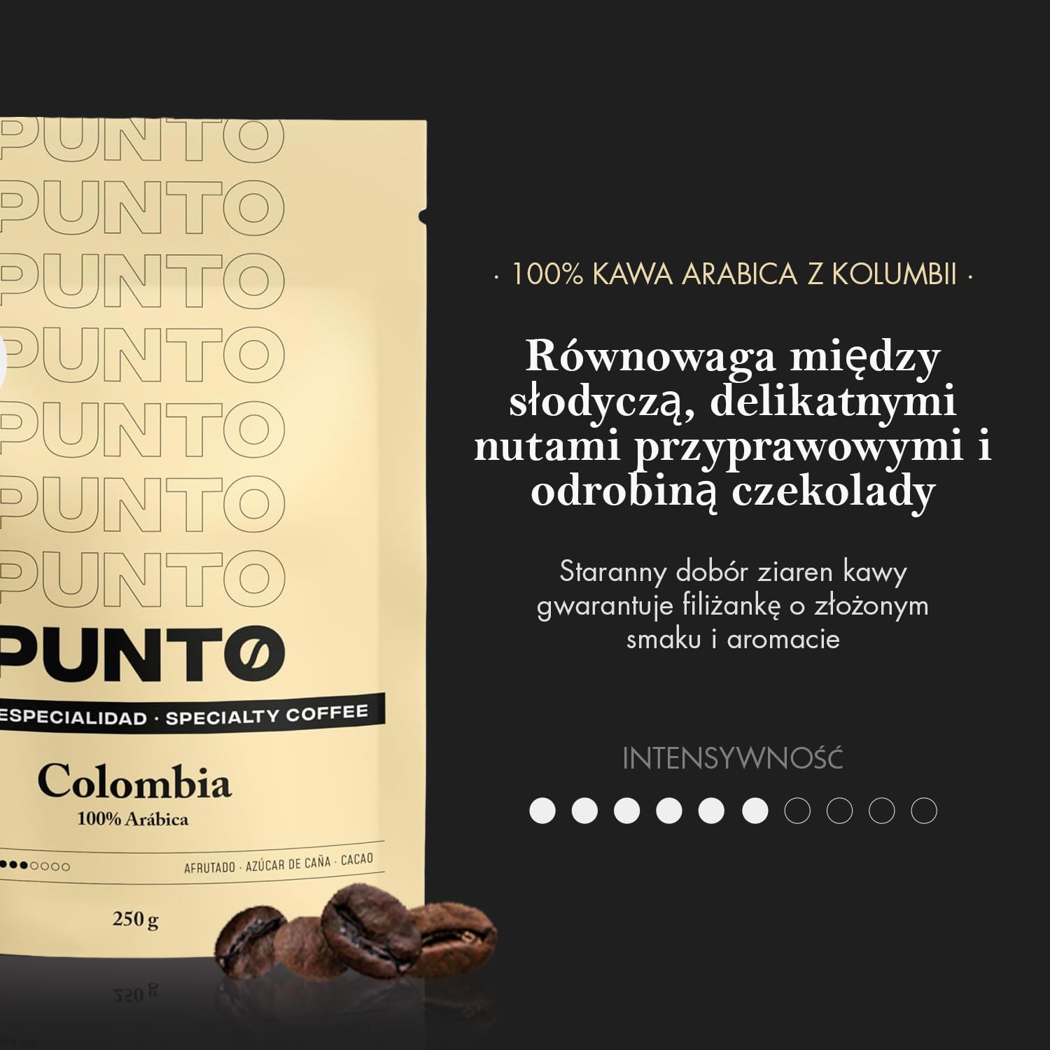 PUNTO - Specjalne opakowanie ziaren kawy 4 x 250 g - Punto BLEND + Peru + Ethiopia + Colombia - 100% kawa Arabica - średnio palona i treściwa - intensywność 5-7/10