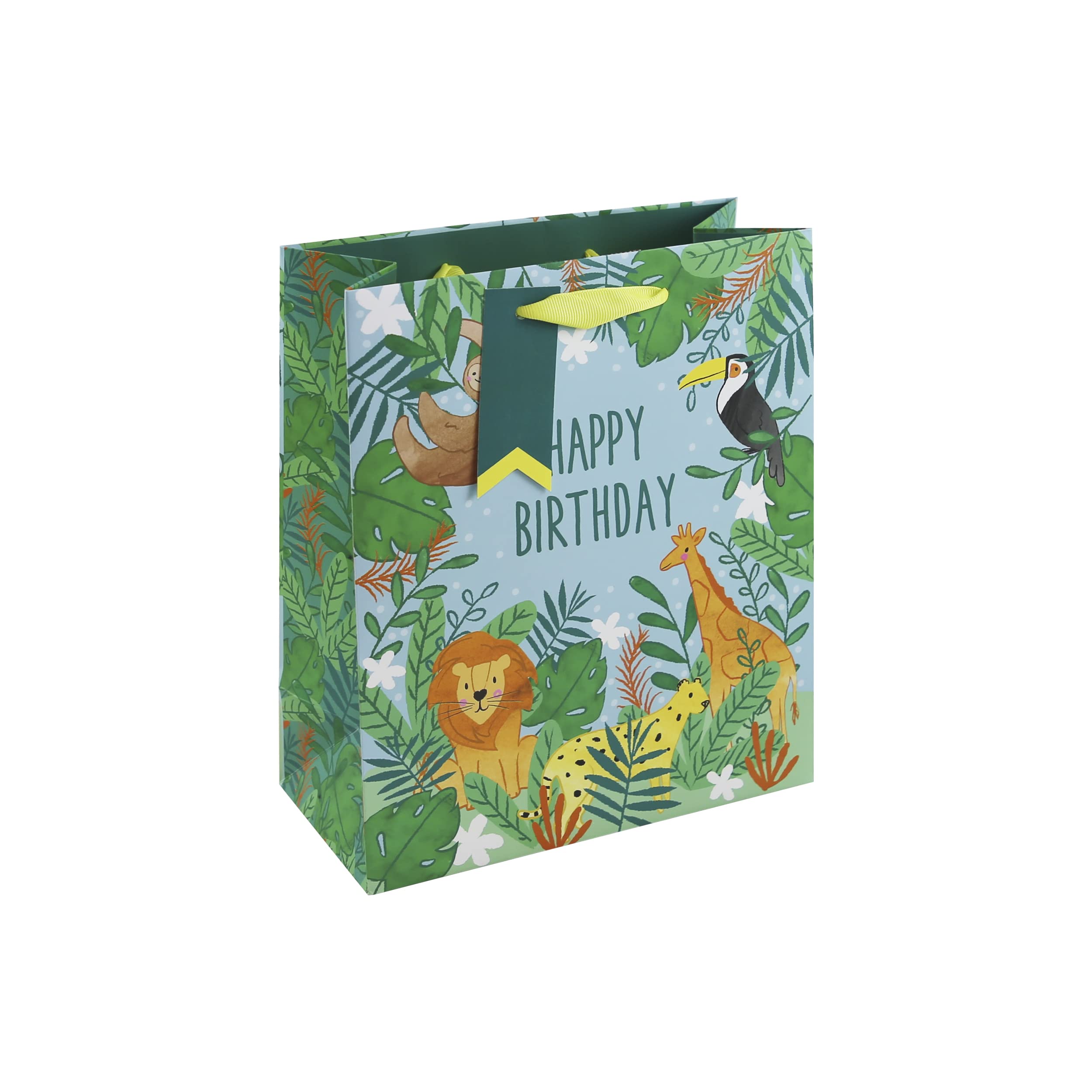 Eurowrap Multi Jungle Happy Birthday Kids Gift Bag With Gift Tag Animal Medium