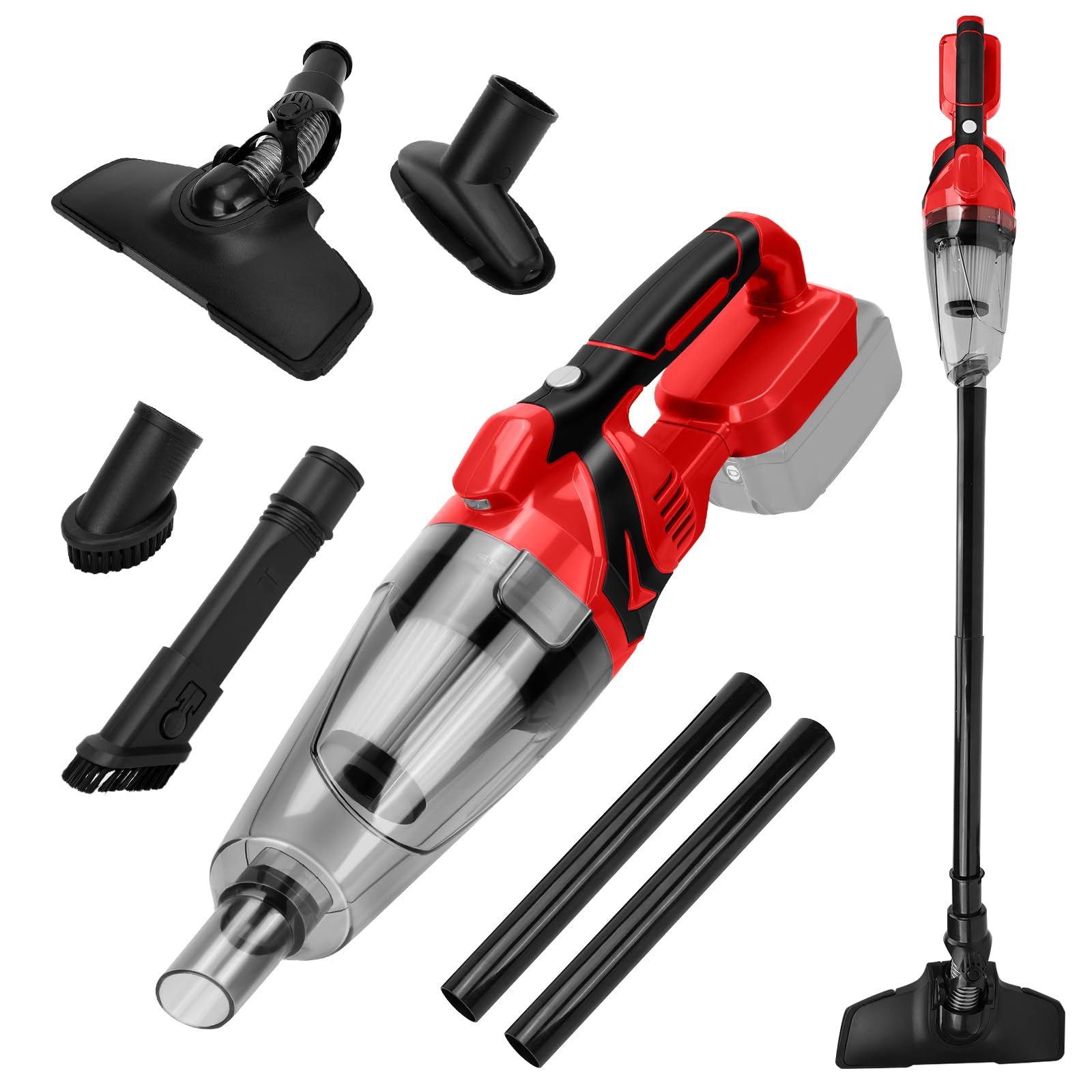 Aspirador de Mano a batería 10000 Pa para Milwaukee 18V (sin batería) | Aspirador Portátil, 4 Boquillas, Depósito 0,75L, para Suelos de Madera, Alfombras, Pelo de Mascota, Coche