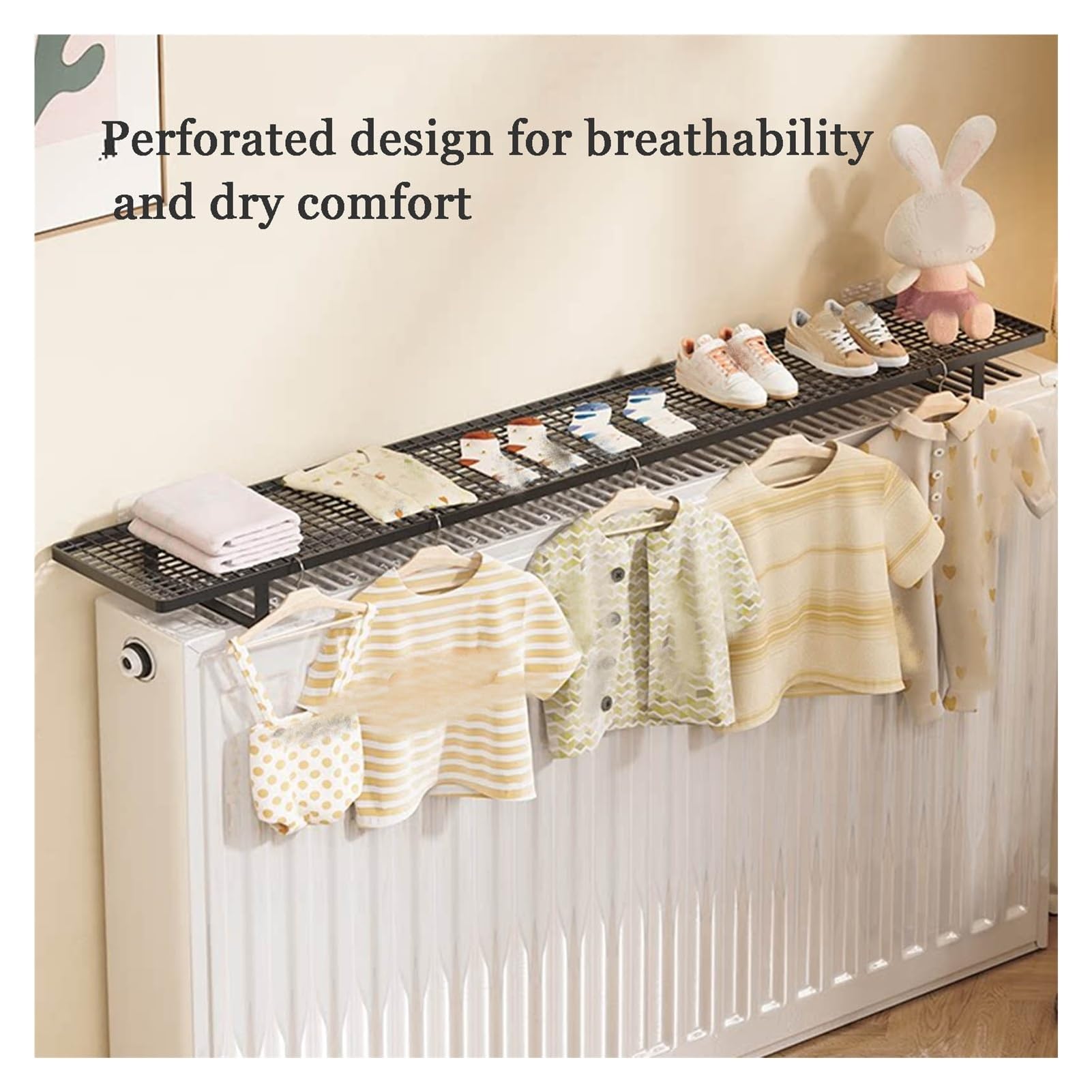 Scaffale per termosifone, bianco, senza trapano, 45 x 15 x 3 cm, ideale per organizzare la camera da letto, decorazione domestica, oggetti vari, supporto multifunzionale per ornamenti