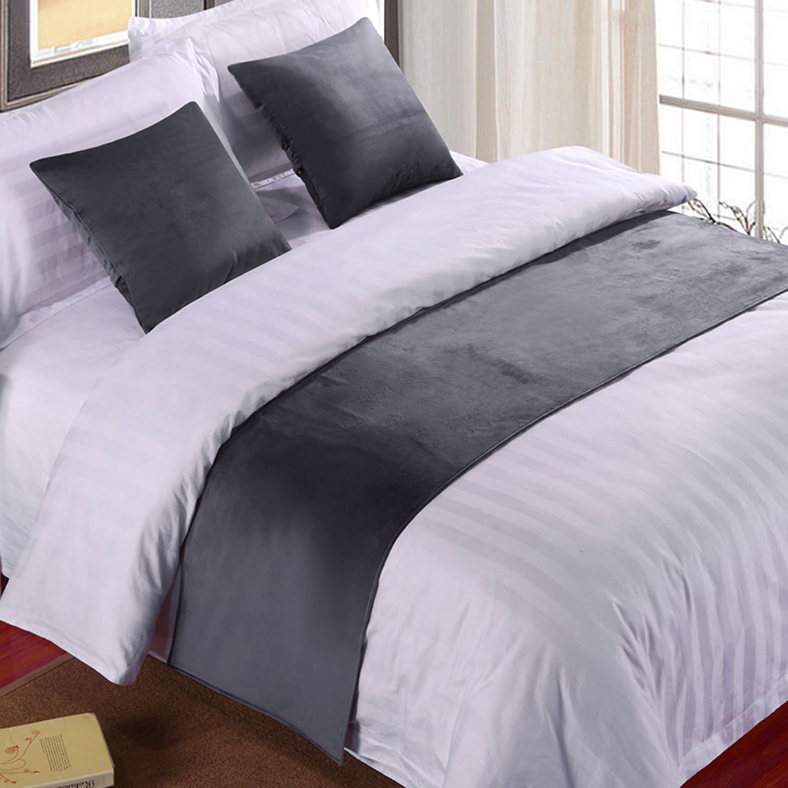 QRGMKL Premium Velvet Bed Runners Bedspread, Soft No Fading Bed Scarf Runner for Bedroom Wedding Room Home Hotel Bedding Decorations-Gray||180X50cm for 1.2m Bed