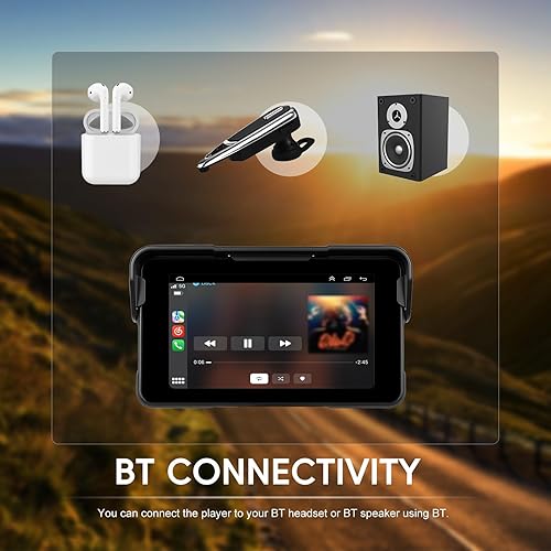 Miniatura 5 de CAMECHO Pantalla extraíble para motocicleta CarPlay y Android Auto, inalámbrico Apple Car Play portátil estéreo para moto y motocicleta, pantalla