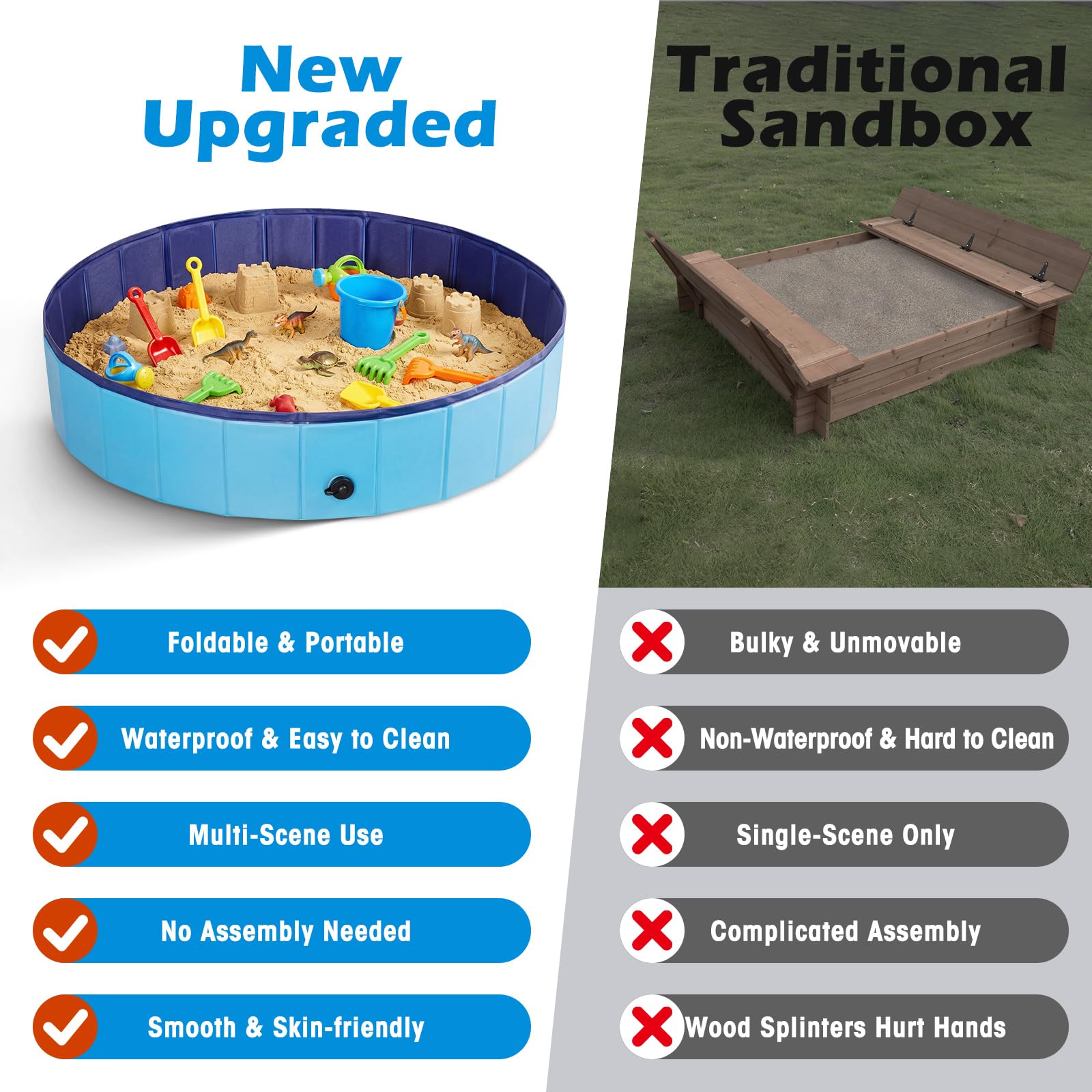 Faltbarer Sandkasten für Kinder, groß, 121,9 x 121,9 cm, Sandkasten-Spielzeug für Kinder im Alter von 3–8 Jahren, tragbarer Outdoor- und Indoor-Sandkasten für Hinterhof, Balkon, Strand, Camping