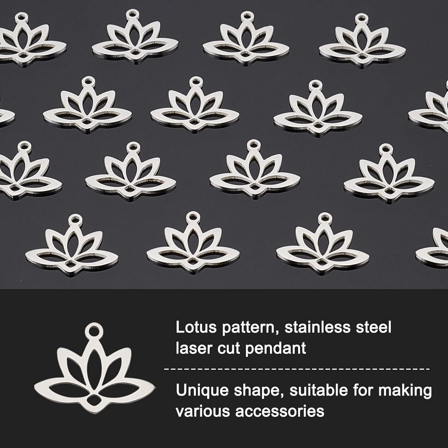 UNICRAFTALE 20pcs Lotus Flower Pendants Stainless Steel Lotus Charms Laser Cut Metal Chinese Summer Lotus Charms for Earring Bracelets Necklace Jewelry Making 1.6mm Hole Stainless Steel Color - Image 5
