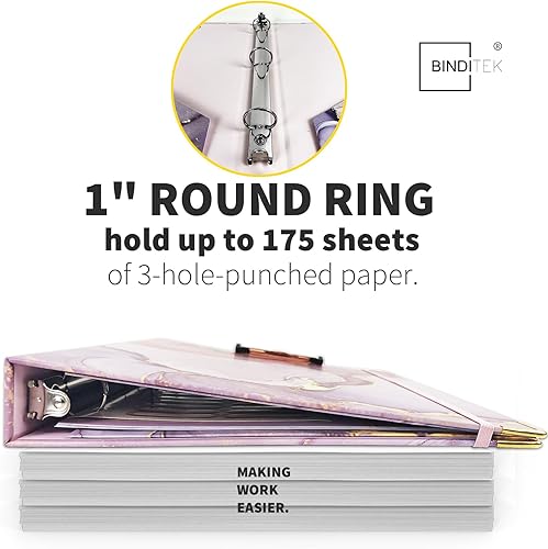 Miniatura 7 de Binditek Carpeta de 3 anillas, carpeta de anillos redondos de 1 pulgada con separadores de carpeta de 5 pestañas, 2 bolsillos interiores,
