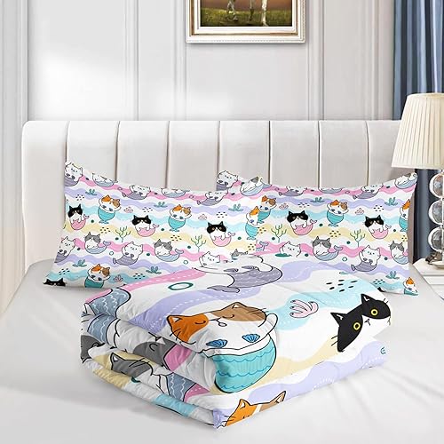 Miniatura 4 de CVHOUSE Juego de edredón Kawaii de gato, tamaño individual, juego de ropa de cama Kawaii de dibujos animados para niños, lindo juego de edredón de