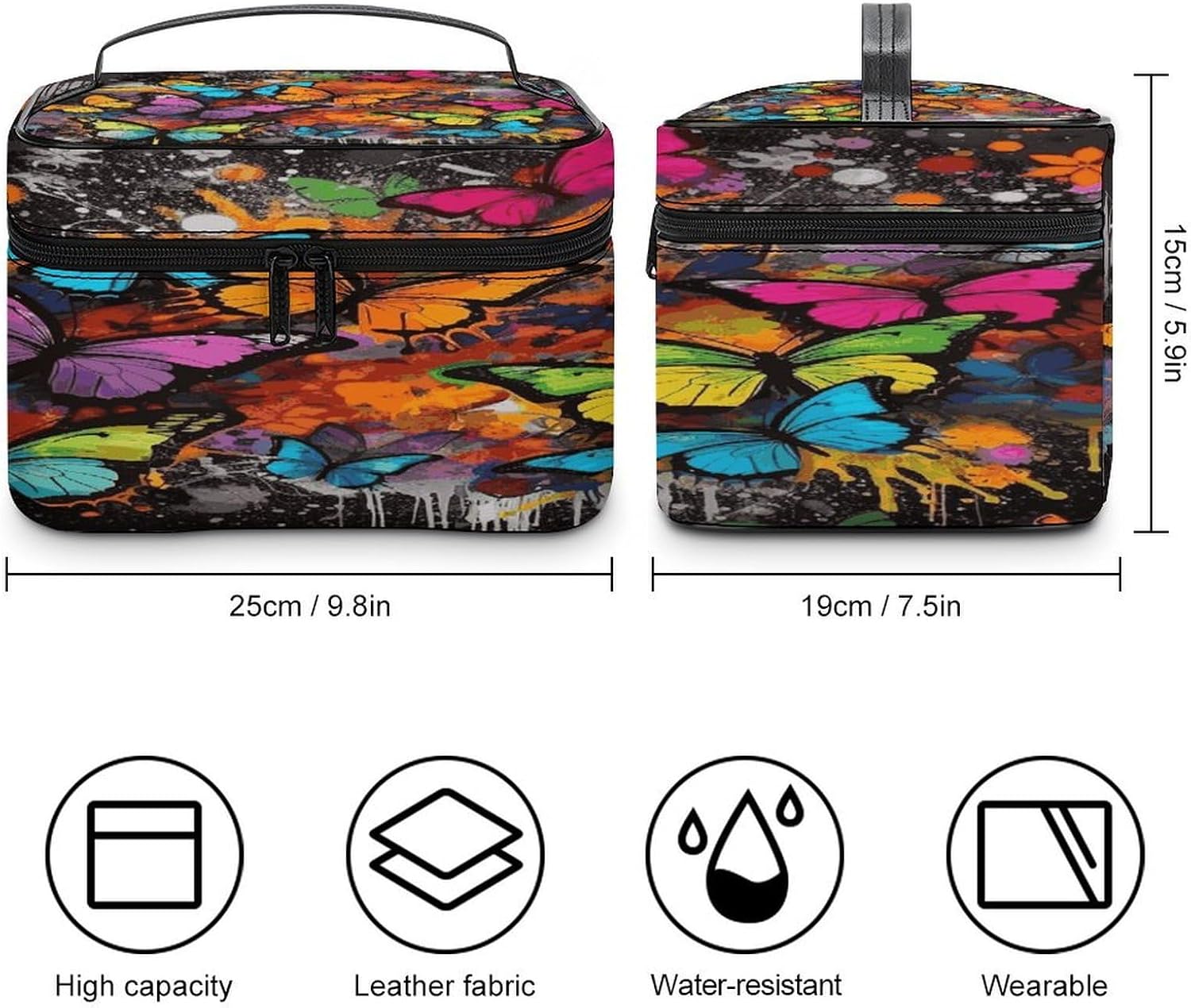 Art Graffiti Butterflies Print Travel Makeup Bag Cosmetic Bag Toiletry Bags image 2