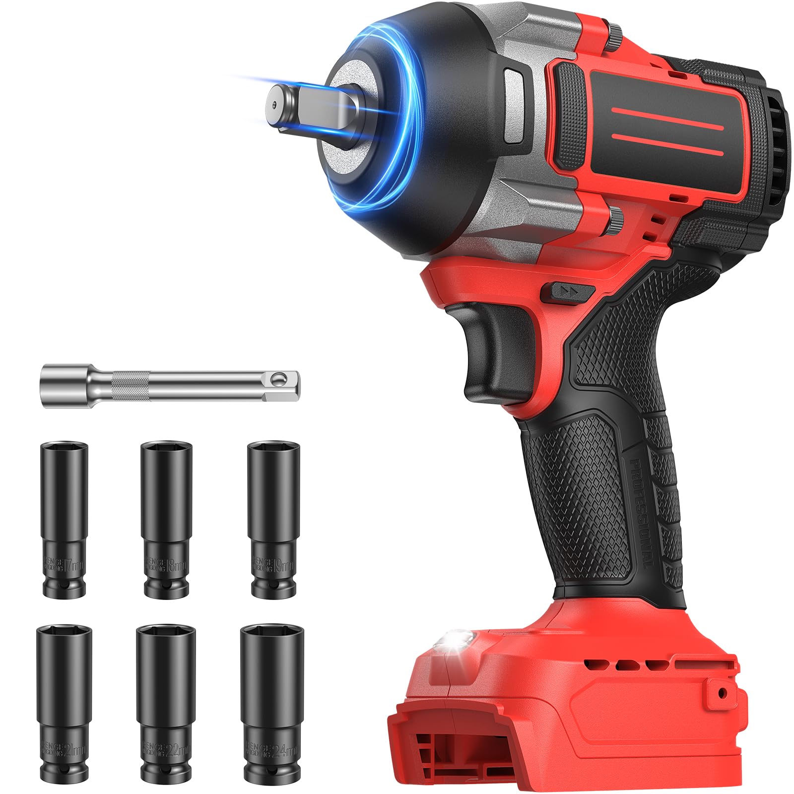 OLIBUY Clé à percussion sans fil pour batterie Mwkee M-18, 1500 N.m, visseuse à percussion électrique 1/2, pistolet à percussion à couple élevé à 3 vitesses avec 6 douilles, clé à chocs pour tondeuse