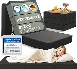 Blumtal Klappmatratze 90x200 cm - 3teilige Gästematratze klappbar extra dick (15 cm) - rückenfreundliche Faltmatratze 90x200 Schaumstoff - Schlafmatratze + Bezug in Anthrazit hautfreundlich & waschbar