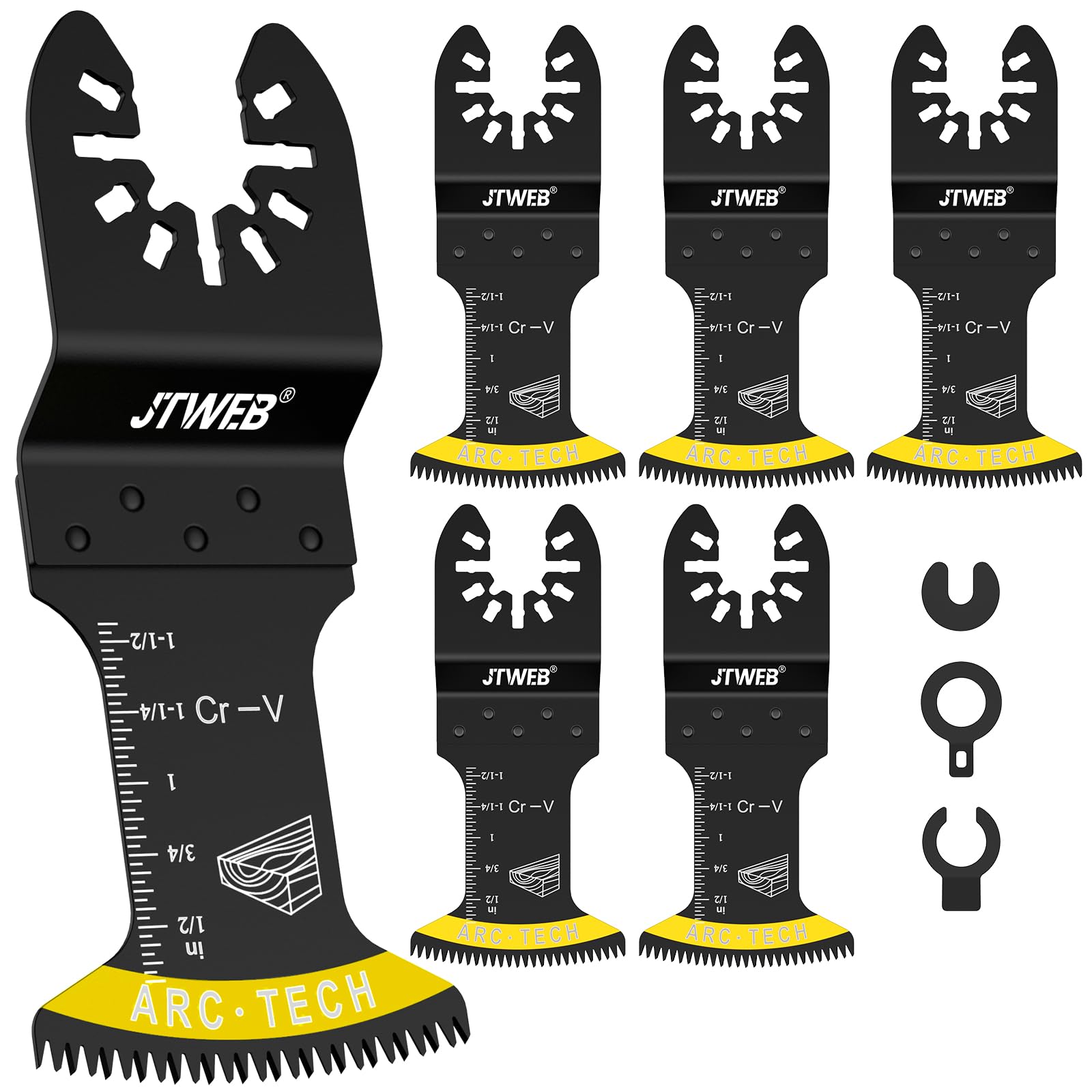 JTWEB 5PCS Japanese Tooth Multi Tool Blades Kits, Arc Edge Oscillating Saw Blades Clean Cut for Wood, Plastic. Multitool Blades fits Dewalt, Ryobi and Other Oscillating Tools