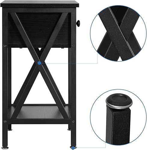 Miniatura 7 de VECELO Mesitas de noche, juego de 2 mesas auxiliares, estante de almacenamiento con cajón para dormitorio, sala de estar, negro mate