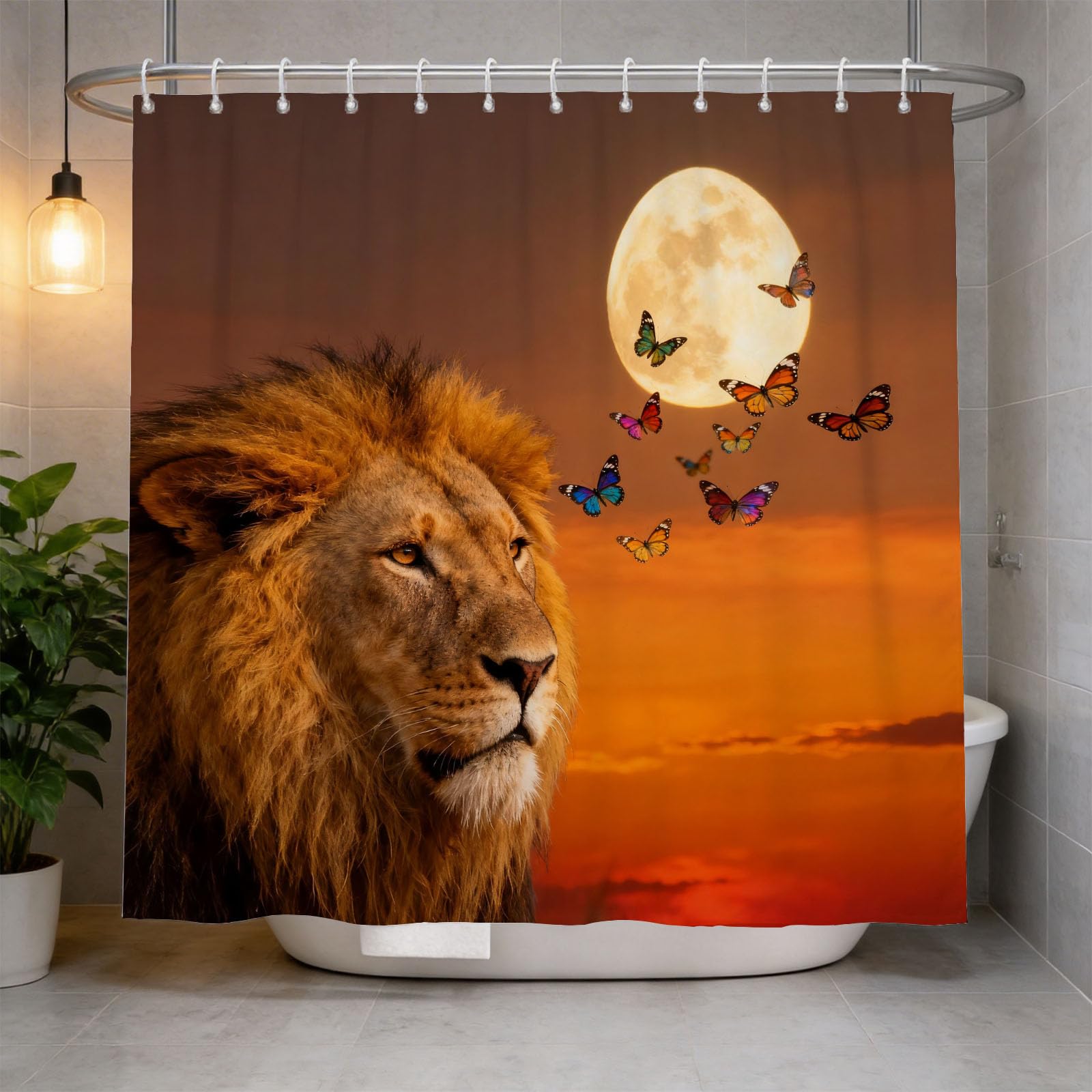 Hongduo 3D African Lion Shower Curtain for Stalls Bathtubs Fantasy Photography Bathroom Decor Shower Curtain Set Polyester Fabric Waterproof 180x200cm/71X79 Inch with Hooks
