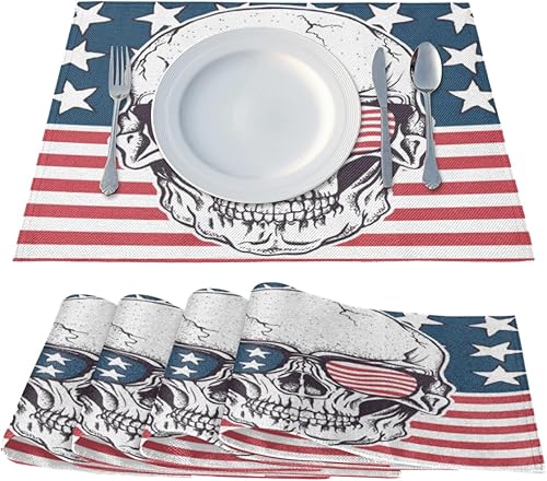 Miniatura 2 de Funny Skulls Design Placemats Set of 4 Table Mats Washable Placemat Waterproof Place Mats for Party Home Dining Table Decor 18x12 in