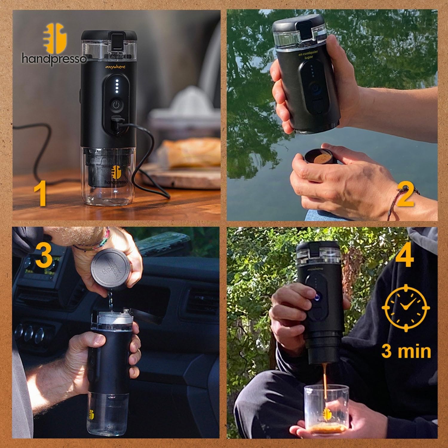 Handpresso - E-Presso+ 21710 | cafetera portatil capsulas con batería alto rendimiento recargable usb extraíble | cafetera viaje para cápsulas espresso o café molido |tanche gran capacidad (80 ml)