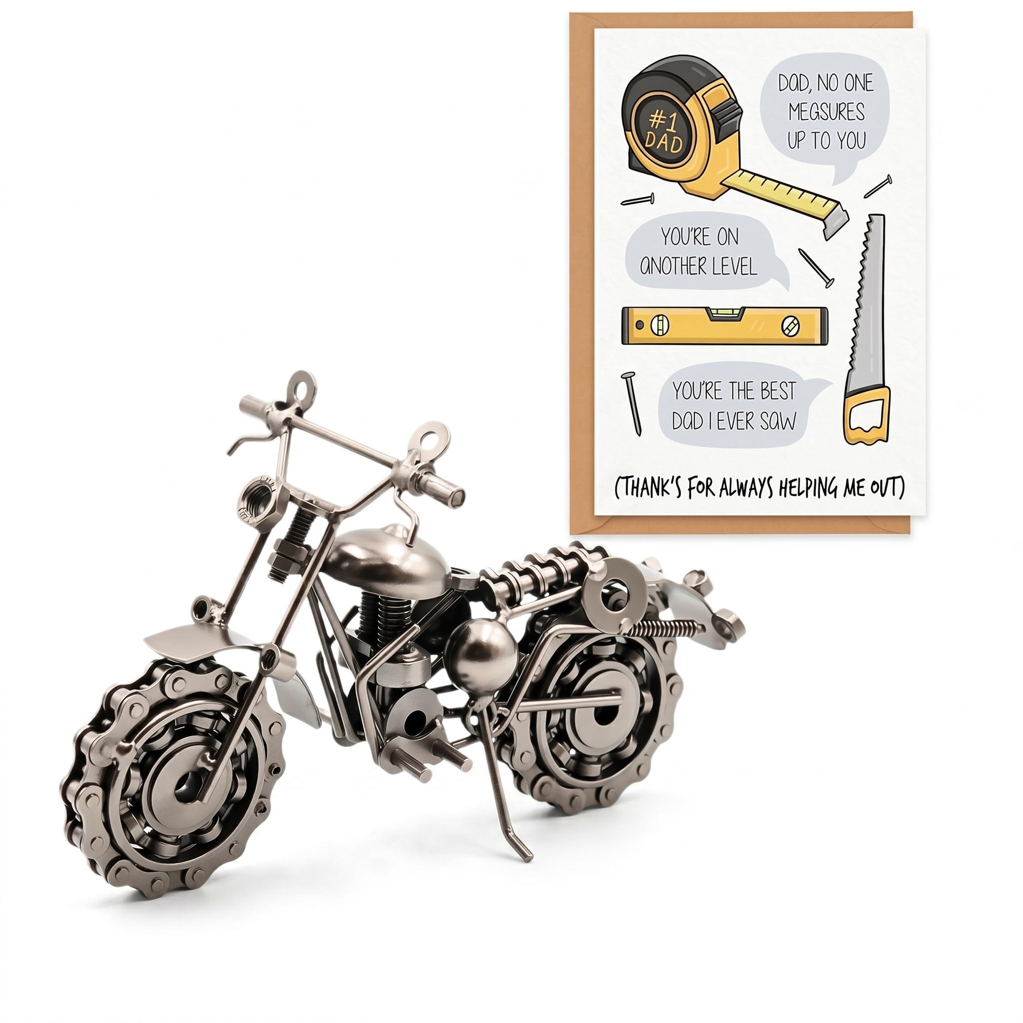 ZJEEACO Motorbikes Model Gift, UniqueSilver Metal Motorbikes Model Father’s Day Card Gift for Dad, Motorbike Gifts for Men, Ideal Christmas Birthday Present for Motorcycle Lovers Dads Who Want Nothin