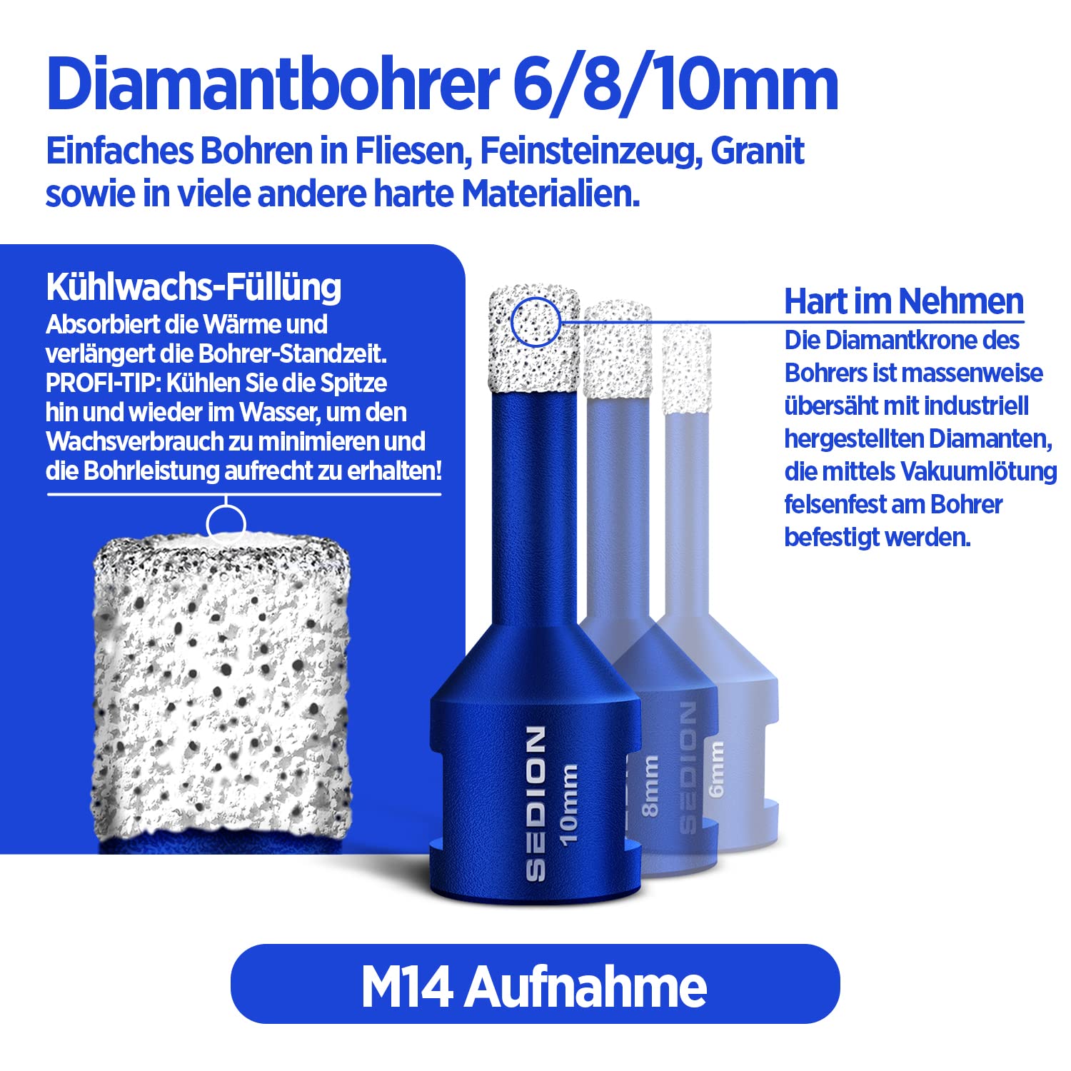 Diamant gatenzaag set 6-delig 20/25/42/50/55/68mm M14