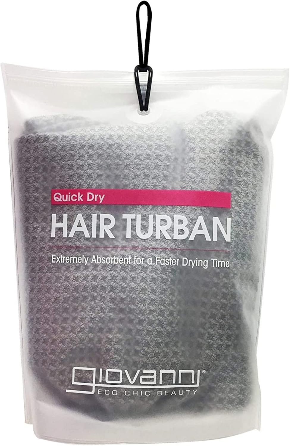 Giovanni Hair Turban Quick Dry Extremely Absorbent Accessory Gently Dries Hair After Washing, Great for Fine or Thick Hair, Works on Curly or Straight, Comfortably Stays in Place, Gray